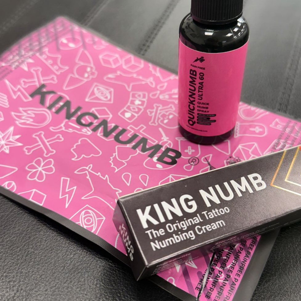 UK’s number 1 tattoo numbing used by studios across the country!
Kingnumb packs available for your full session from £24.99
No more pain! #now #tattoo #tattoonumbing #numbingcream