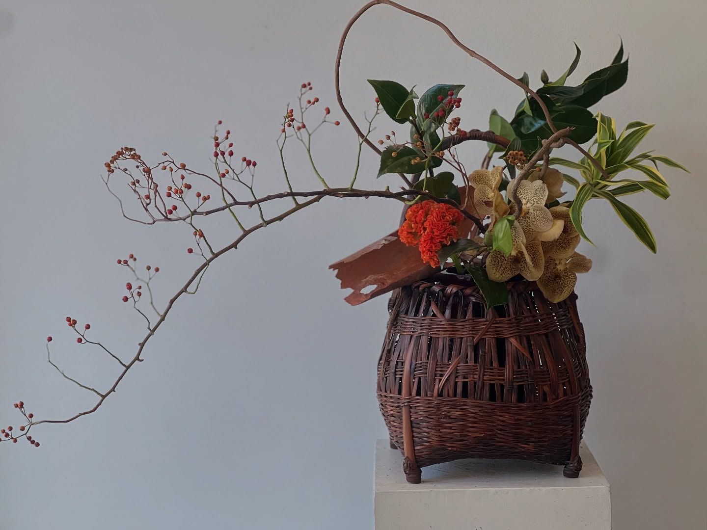 A basket shaped by weaving natural materials—what thoughts were threaded through each strand? Passed down through generations, it quietly deepens with time. Quietly, gently, it settles into place.
#ikebananageire #QuietBeauty #WovenWithIntention #nageire