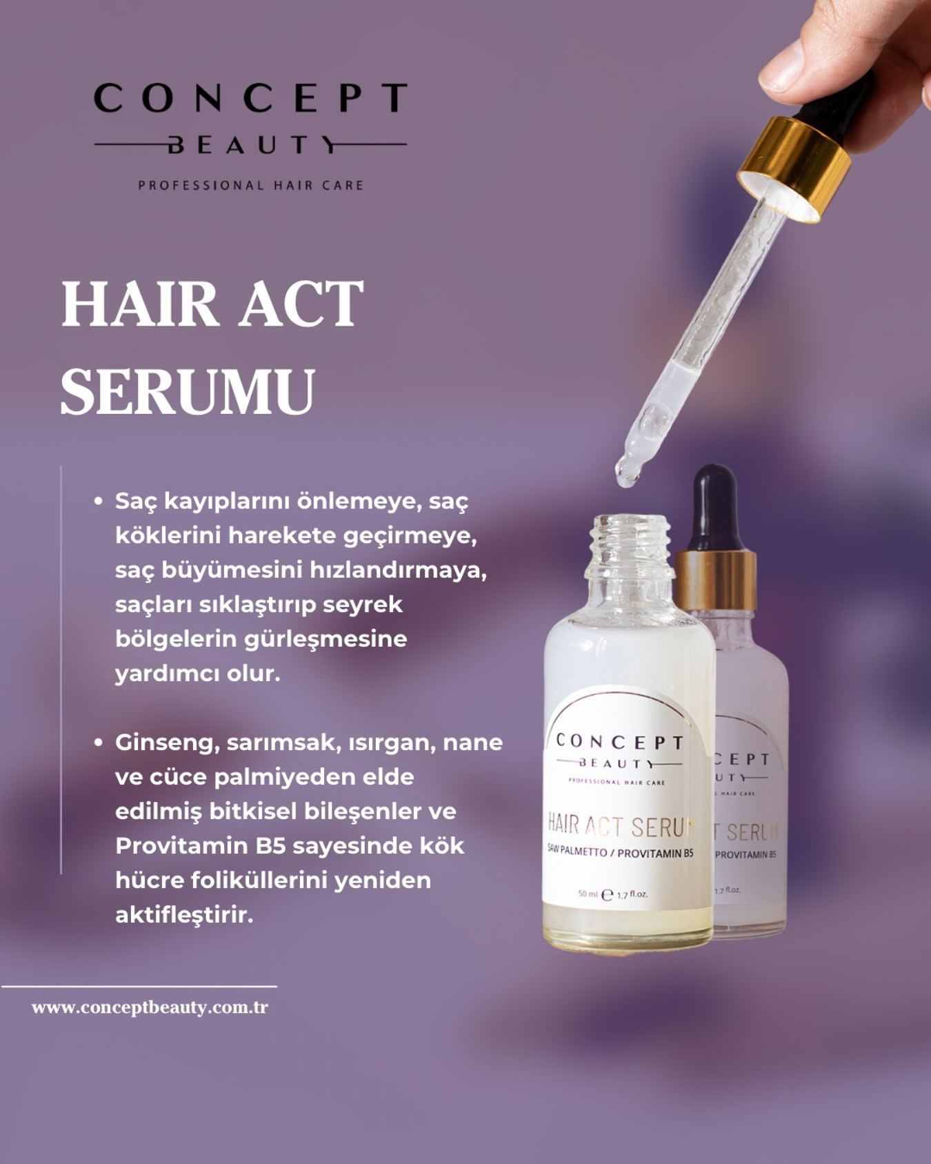 Saç dökülmesine karşı etkili formül! 💁♀️
Güçlü saç kökleriyle tanışma zamanı.. 💜
Saç köklerini canlandıran, seyrek bölgeleri yoğunlaştıran ve saç büyümesini destekleyen Concept Beauty Hair Act Serumu, bitkisel gücünü bilimle buluşturuyor.
Ginseng, ısırgan, sarımsak ve Provitamin B5 ile zenginleştirilmiş bu özel serum, saçlarınıza hak ettiği özeni gösterir.
Doğal içerik, gözle görülür sonuç elde etmek için web sitemizden hemen sipariş verebilirsiniz:
🌎 www.conceptbeauty.com.tr
#conceptbeauty #HairActSerum #saçserumu #güzellik #saçdökülmesi̇ #saçbakımı #saçekimi #bitkiselserum