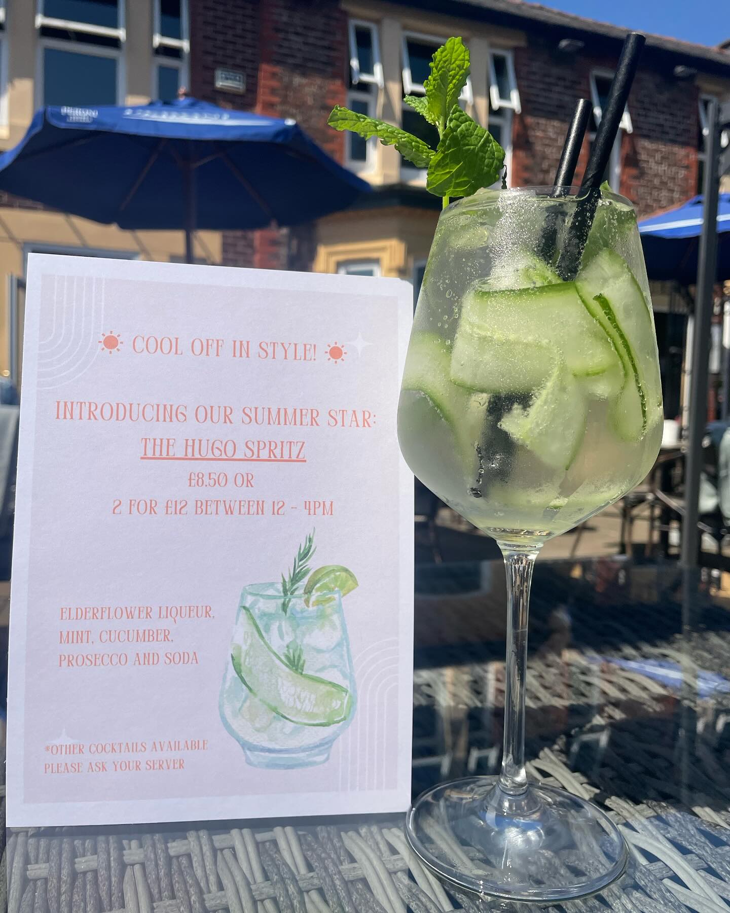 Introducing cocktail of the week: this week is the Hugo Spritz 🥒
Super refreshing in this heat ☀️
Pop by and enjoy in our Al fresco dining area! 🕶️