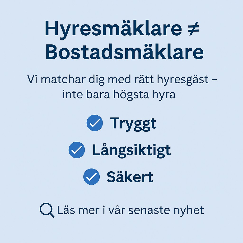 đŻ Ska du hyra ut din bostad? TĂ€nk lĂ„ngsiktigt!
Som hyresmĂ€klare Ă€r vĂ„rt mĂ„l att hitta rĂ€tt hyresgĂ€st till rĂ€tt hyra â nĂ„gon som tar hand om ditt hem och lĂ€mnar det i gott skick. Vi lovar inte orimliga hyror bara för att fĂ„ uppdraget.
â PĂ„ hyresmarknaden finns tyvĂ€rr aktörer som fokuserar mer pĂ„ "försĂ€ljning" Ă€n sĂ€ker uthyrning. Det kan leda till fel hyresgĂ€st, obetalda hyror och stora problem.
Vi stÄr för:
â
Ărlighet
â
Trygghet
â
LÄngsiktiga relationer
đ© Vill du veta mer om hur vi jobbar? Klicka pĂ„ lĂ€nken i bio eller besök vĂ„r hemsida!
#hyresmÀklare #uthyrning #trygguthyrning #sÀkerbostad #hyresvÀrd #bostadstockholm #passionforhomes #rÀtthyresgÀst