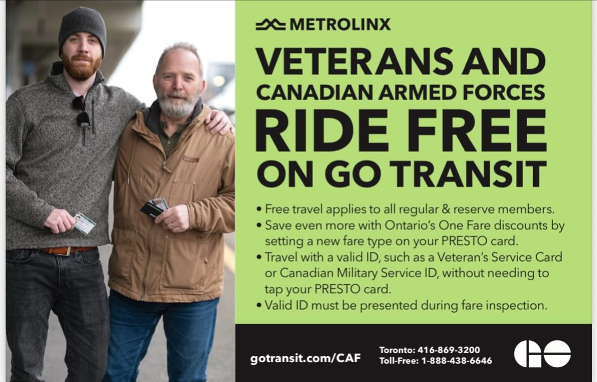 Exciting GO Transit new program for Veterans and CAF members! 💯👈