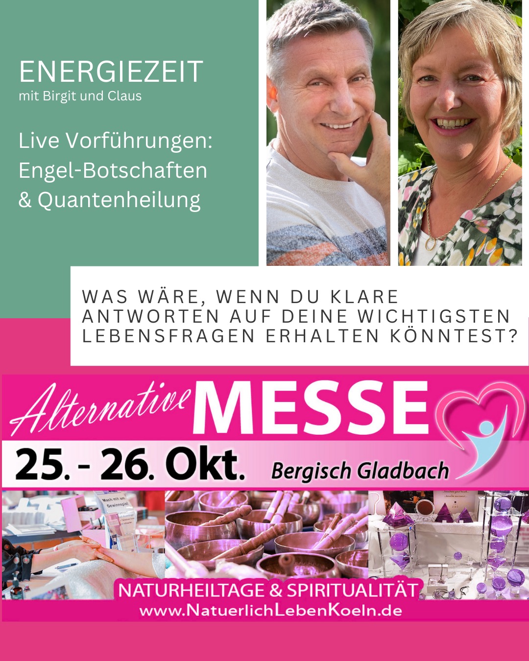 Wir sind auf Messe... ENERGIEZEIT mit Live-Vorführungen
Erhalte liebevoll persönliche Engel-Botschaften und angewendete Quantenheilung.
Gemeinsam gestalten wir die ENERGIEZEIT – ein Herzensprojekt, das Gruppenmeditationen, Quantenheilung und persönliche Engelbotschaften miteinander verbindet. #engel #erzengel #spiritualalität #channeling #quantenheilung #medium #erngiearbeit #engelbotschaften #engelmagazin #nrw #solingen #monheimamrhein #gelsenkirchen #langenfeldrheinland #leverkusen #düsseldorf #köln #bergischgladbach