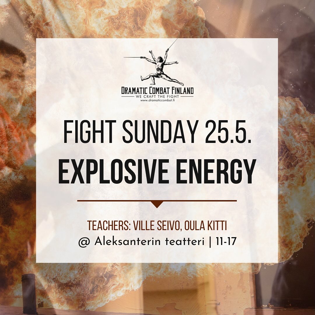 This Fight Sunday focuses on explosive energy! We combine elements from Silat, Boxing and Keysi Fighting Method among other techniques to survive close-quarters fights!
Participants learn how to defend, attack and occupy the opponents space by using their body in an effective way. We also explore these techniques from a safety perspective - how to create powerful attacks and entries while keeping our partner safe.
Book your spot through our website!
#fightsunday #dcf #dramaticcombatfinland #nordicstagefightsociety #stagecombat #martialarts