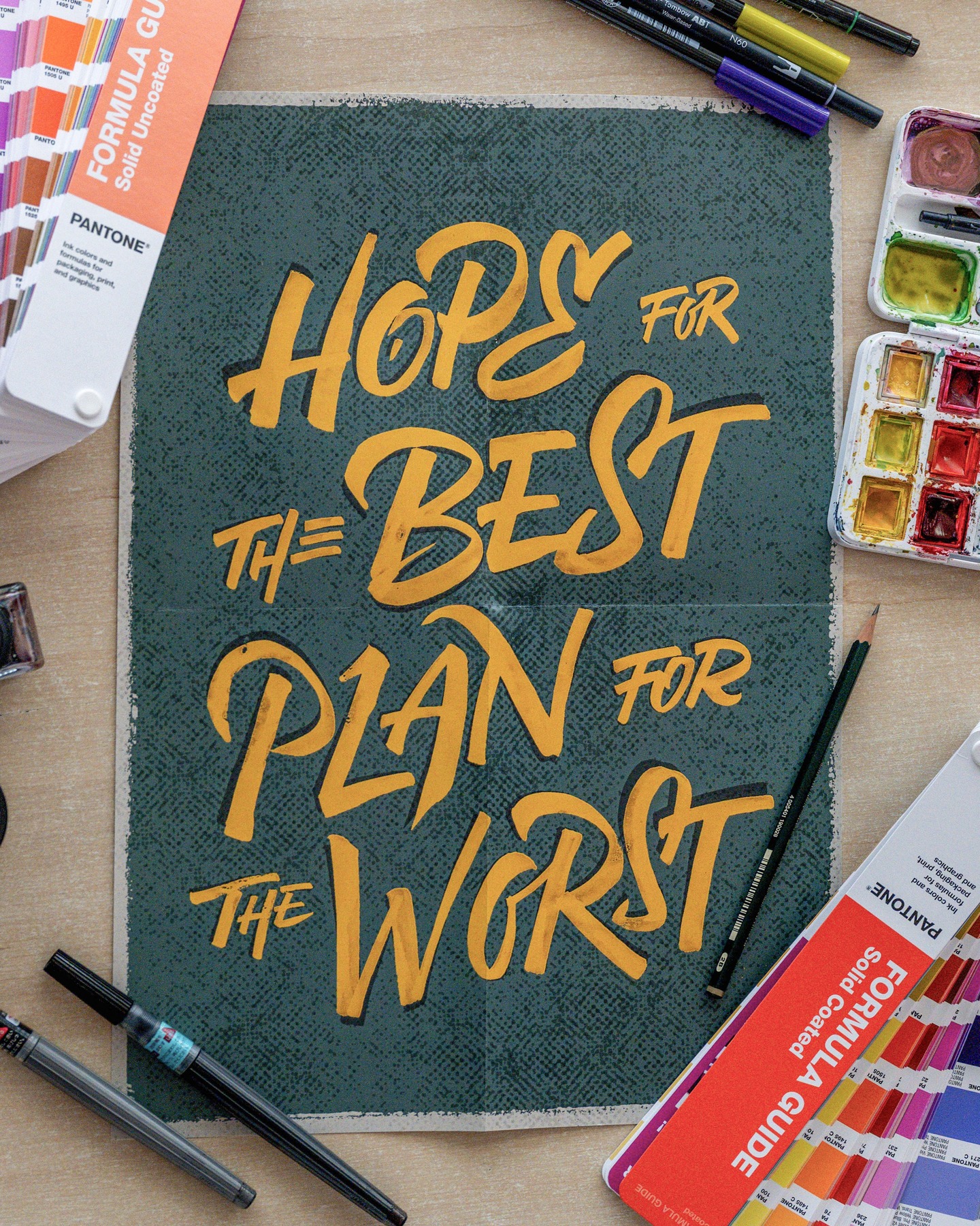 "Hope for the best, plan for the worst" – I created this piece last year as part of a special introduction campaign. Every fellow graphic designer and creative in South Tyrol and the surrounding area received this A3 poster by mail – a handmade statement piece, and a little reminder to stay optimistic while being prepared. This project was more than just a way to showcase my love for calligraphy – it was about building real, creative connections. Tangible, personal, and analog in a digital world. A big thank you to everyone who reached out and shared their thoughts – it truly meant a lot!
#lisas_calligraphy_adventures #brushpenlove #moderncalligraphy #typeandtexture #artistmail #creativeconnection #southtyrol #südtirol #altoadige #kalligrafie #calligrafia #southtyrolcreatives