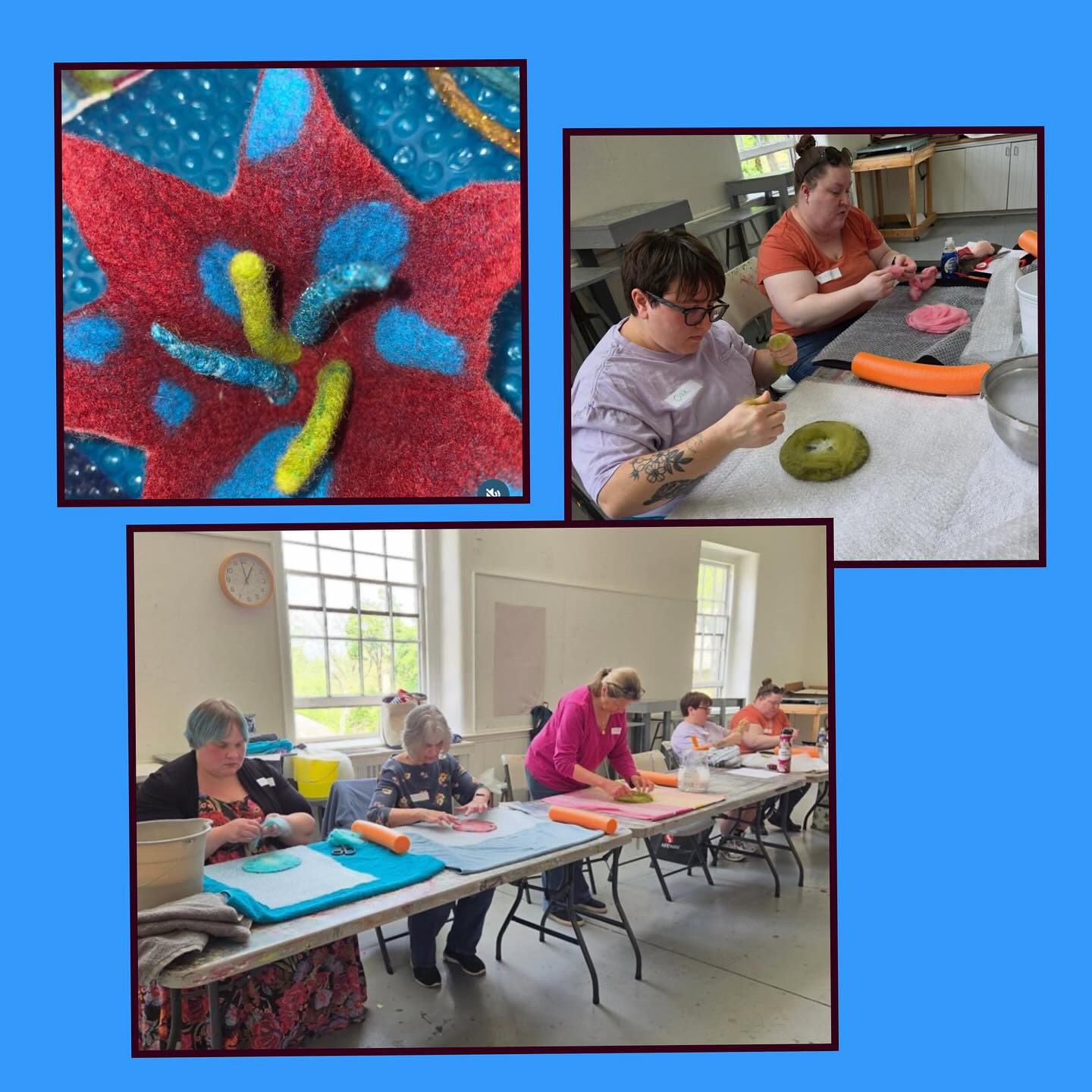 It was a beautiful day to create @woodmereart through @mtairylearningtree with NEFG member, Marcie Ziskind of @feltedstones. Students made lovely flower vessels. Thanks Marcie for spreading the love of wool!