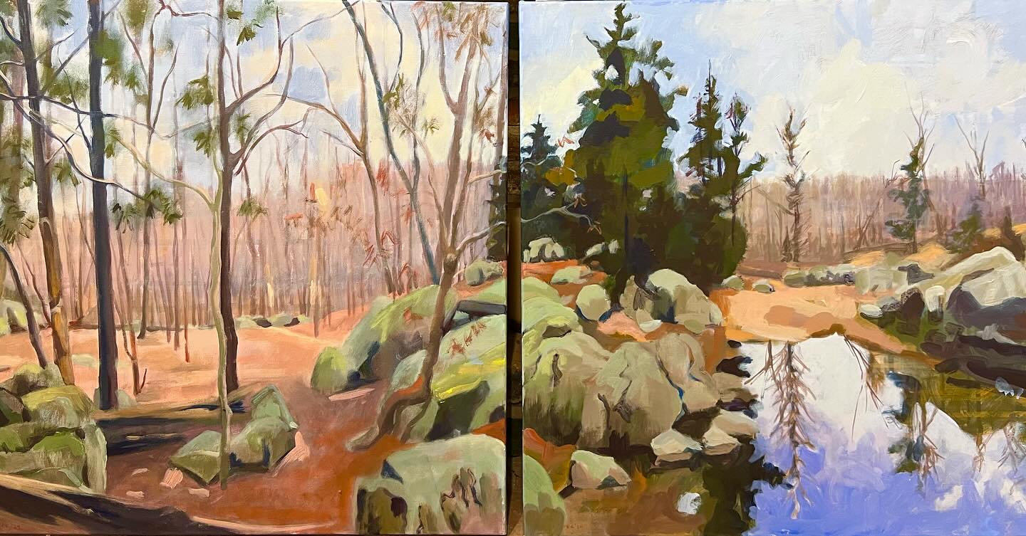 These were two separate paintings that a friend suggested I make into a diptique. Thank you, Ibi. It looks so much more interesting!