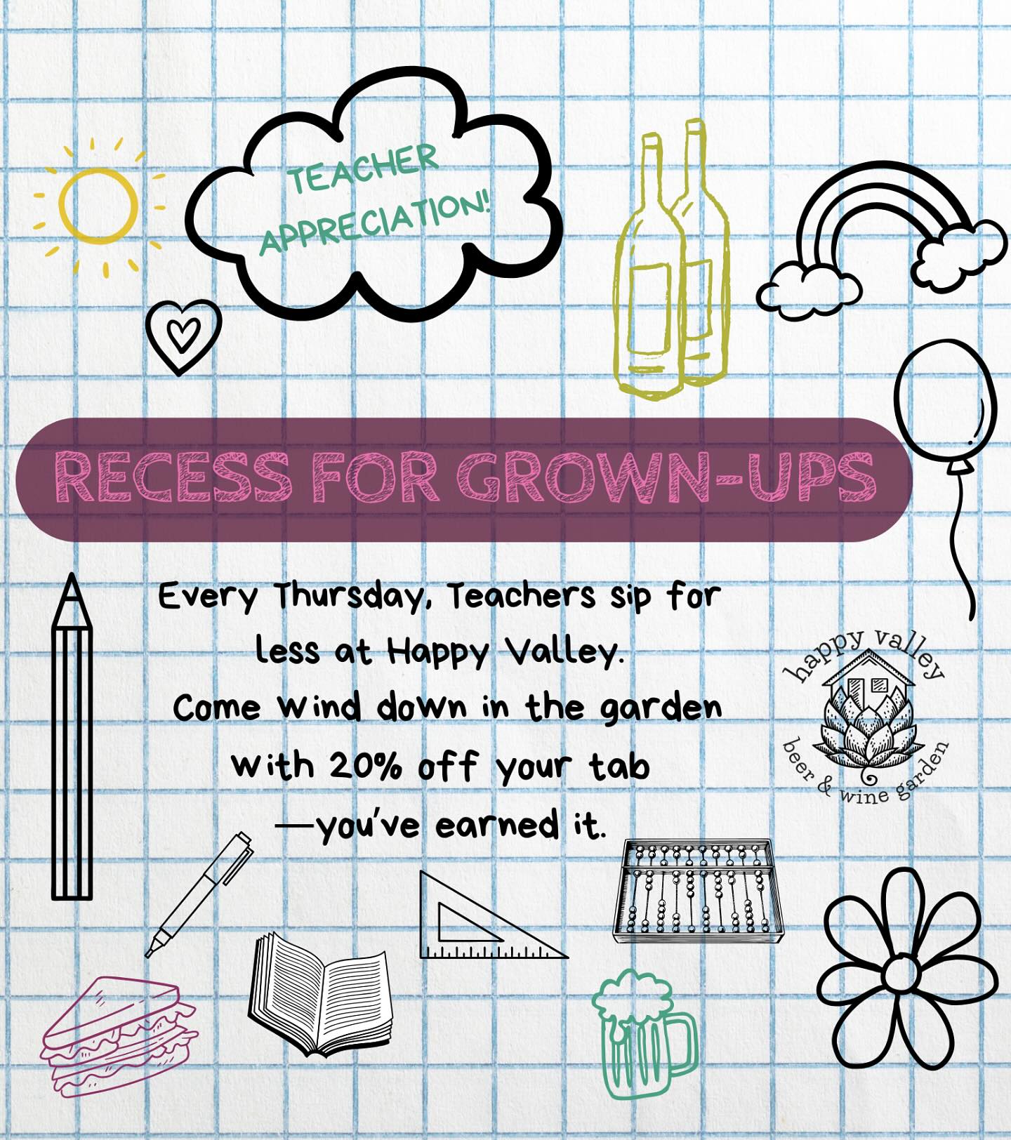 If youâre a teacher, on Thursdays your tab is 20% lighterâfor being the real ones you are.
Come unwind with a drink, a snack, and some well-earned appreciation. đđđ
Tag your favorite teacher in the comments!đ«¶đŒ
.
.
.
#teacherappreciation #southberwickme #happyvalley #maineteachers #nhteachers #beergarden #drinklocal #thankyouteachers #sipsiphooray