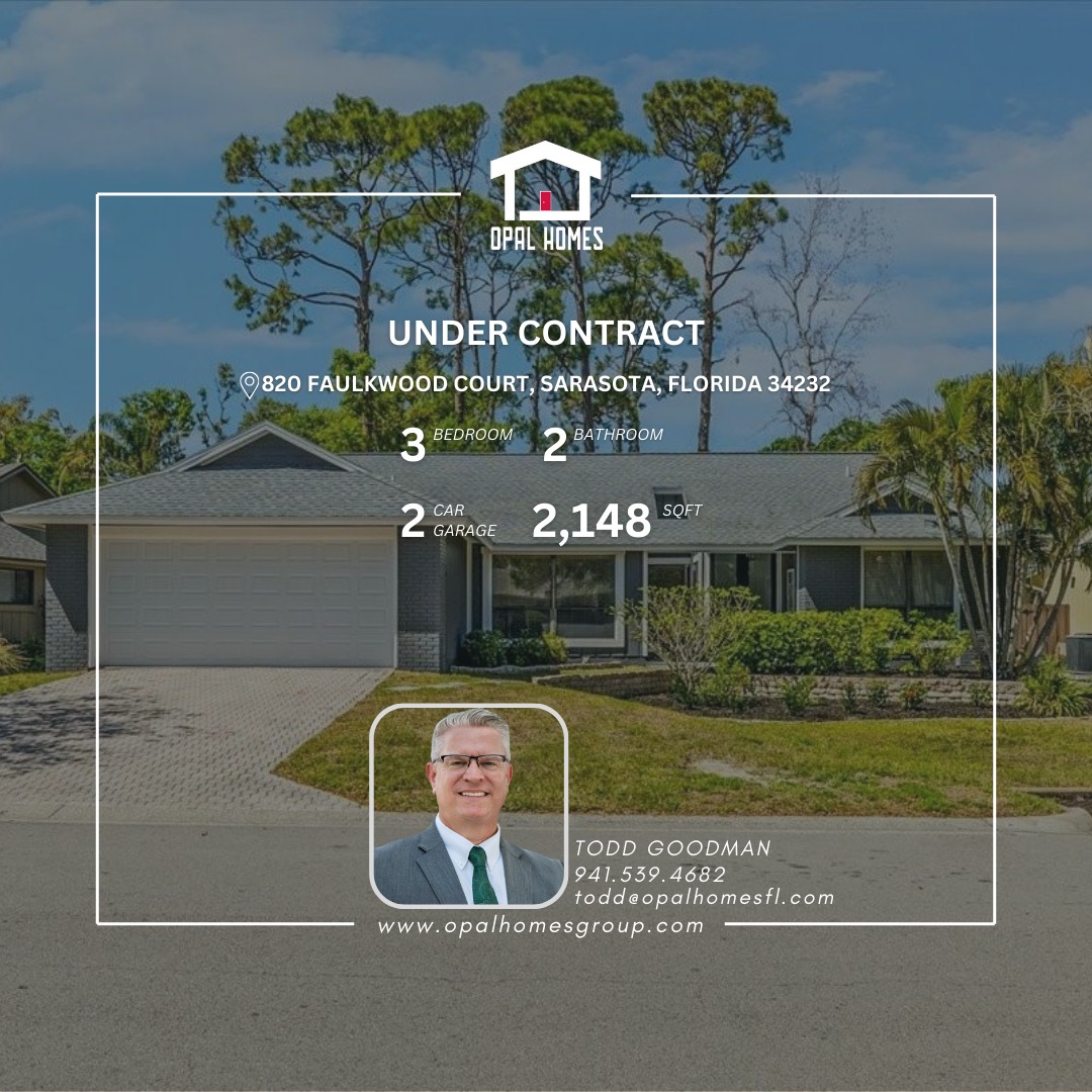 🔑 Under Contract!
📍820 FAULKWOOD COURT, SARASOTA, Florida 34232
Don’t miss your chance to own this beautifully updated home in Woodland Park! Featuring a brand-new hurricane-rated garage door (2024) and a gorgeous remodeled primary bathroom with vintage French doors and custom cabinetry, this 3-bed, 2-bath split floor plan is full of charm and function.
Enjoy vaulted ceilings, skylights, a wood-burning fireplace with a modern mantle, and a flexible bonus room perfect for an office, playroom, or formal dining. The spacious Florida room boasts authentic brick flooring and opens to a deck and fully fenced yard—ideal for entertaining!
🌿 Reverse osmosis system
🌿 Pre-inspection done for peace of mind
🌿 AC 2017 | Roof 2019 | Water Heater 2021
Located just minutes from Legacy Trail, I-75, downtown Sarasota, beaches, and top-rated schools, with low HOA and no CDD!
☎️941.539.4682
📧todd@opalhomesfl.com
#realestatesarasota #undercontract #realestatelife