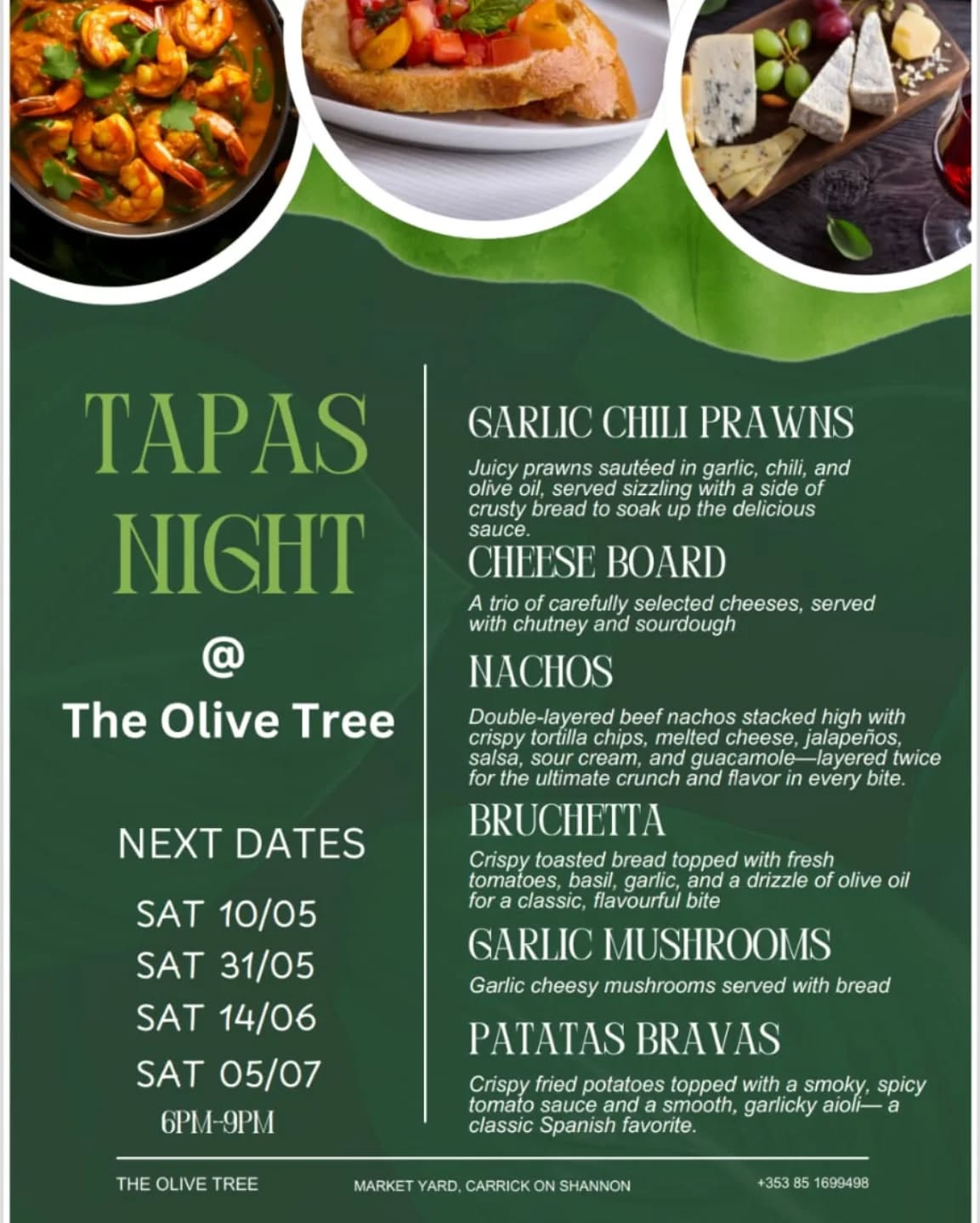 Upcoming Tapas Nights 💃💫 Chexk our the dates and get booking. Small plates, big taste - perfect for sharing ( or not!)
Sat 10/05
Sat 31/05
Sat 14/06
Sat 05/07
Book your table now via the link in bio!
#tapasnight #foodievibes #wineAndDine #leitrimeats