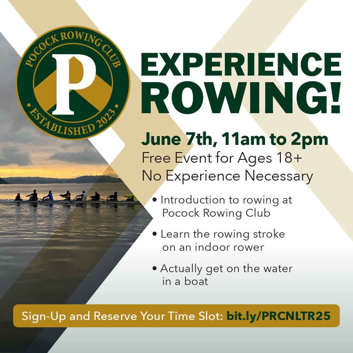 National Learn to Row Day is June 7th - come join us at Pocock Rowing Club for a day out on the water! Open to all 18+ friends, family, neighbors, and visitors of PRC.