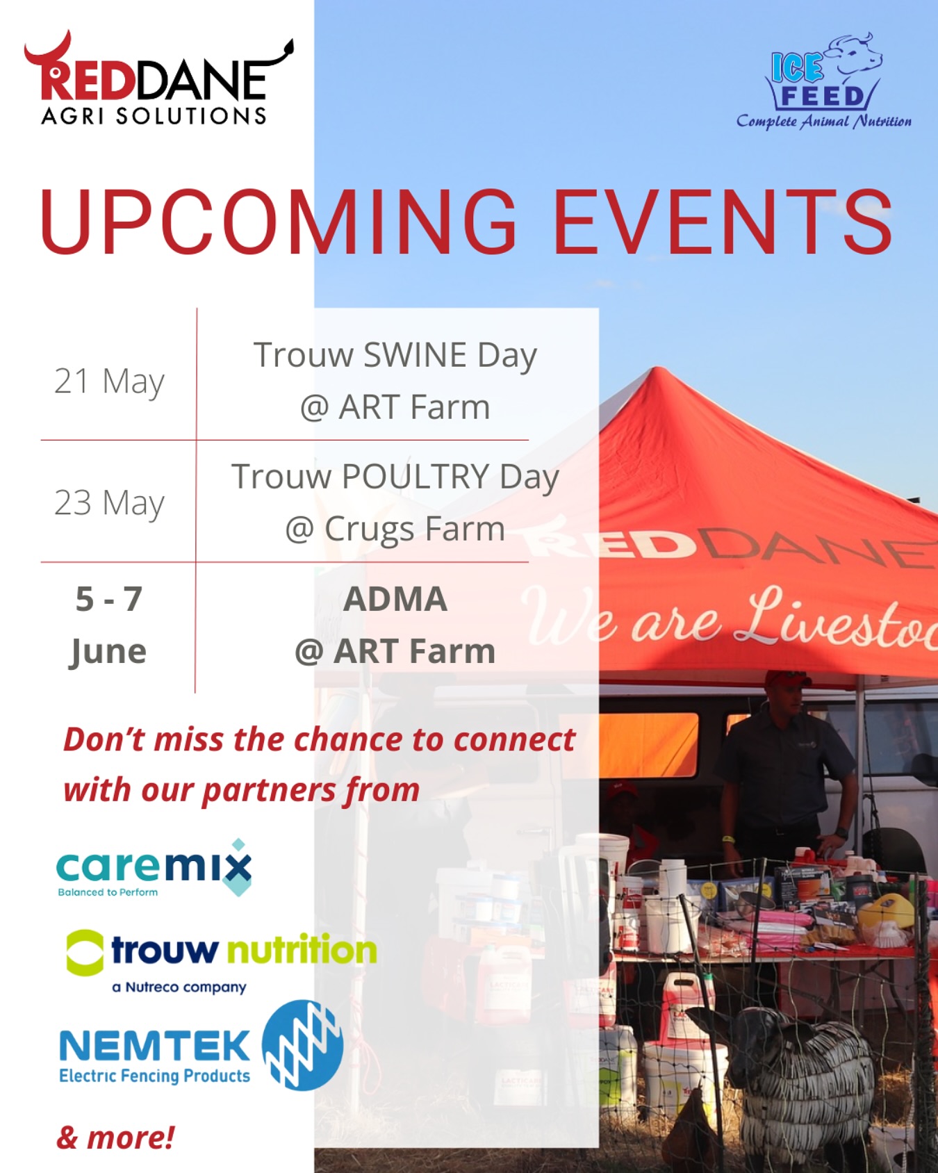Lots of opportunities to connect with us and our partners in the next month! Pop in to one or two events to take your farming enterprise to the next level!
#swineday #poultryday #livestocknutrition #adma #admazimbabwe #electricfencing #livestockfencing #nemtek #icefeed #reddaneagrisolutions #wearelivestock