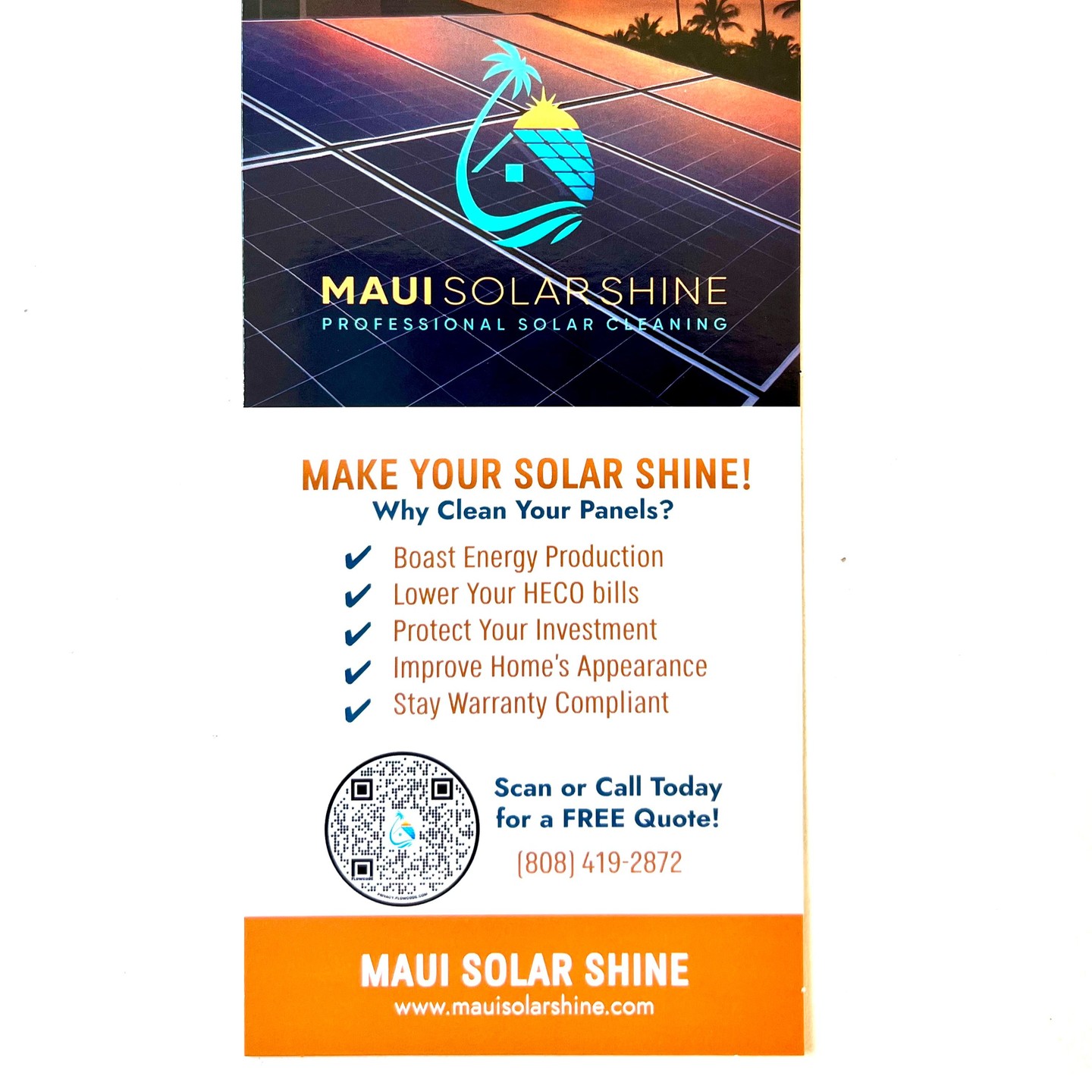 Why clean your solar panels? We LOVE educating Maui on the need to clean!
💧Did you know you shouldn't use tap water to clean your panels? Tap water contains minerals like calcium and magnesium which leave behind spots and residue that block sunlight and reduce your system's efficiency. Over time, this buildup can damage the panels. This is bad news for your substantial investment.
💧 That's why we use a professional, safe 4-stage filtration process. This purified, deionized water leaves your panels spotless and performing at their best!
Check out the other reasons to clean your solar panels above!