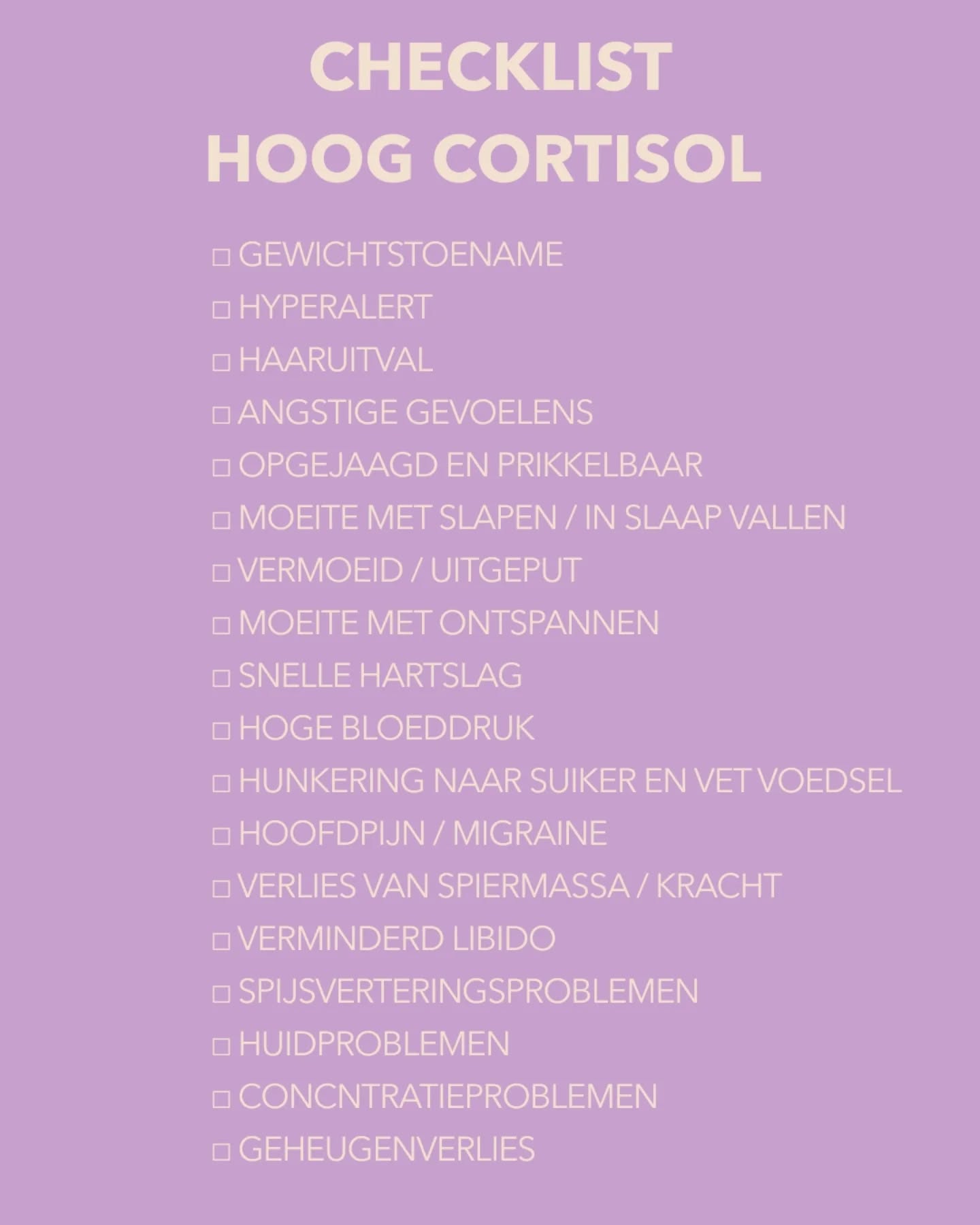 Herken jij je in bovenstaande symptomen?
In mijn vorige post vertelde ik je alles over cortisol, het stresshormoon, en de rol die het speelt in je gezondheid. Als je moeite hebt met afvallen, je vaak moe voelt, of als je merkt dat stress je lichaam uit balans brengt, is de kans groot dat je cortisolspiegel te hoog is.
De checklist hierboven kan je helpen om te zien of je cortisol daadwerkelijk de boosdoener is.
Als je meerdere symptomen herkent, is het tijd om je cortisol onder de loep te nemen. Te veel van dit stresshormoon kan niet alleen je energie, maar ook je algehele gezondheid aantasten.
Maar geen paniek! Het goede nieuws is dat je er iets aan kunt doen. Met de juiste stappen, zoals stressmanagement, aanpassingen in je voeding en leefstijl, kun je jouw cortisol in balans brengen. En geloof me, dat maakt een wereld van verschil.
Wil je weten hoe jij je cortisol weer in balans krijgt?
Mijn Hormooncheck is de manier om snel inzicht te krijgen in jouw situatie. Samen kijken we naar je klachten en bepalen we welke stappen jij kunt nemen om je hormonen op de juiste manier te reguleren.
Boek je sessie via www.brainstof.com en zet vandaag de eerste stap naar balans en meer energie!
Wat doe jij om stress te verminderen?
Laat het me weten in de comments of DM!👇🏻
💜💜💜💜💜💜💜💜💜💜💜💜💜💜💜💜
#cortisol #stresshormoon #hormoonbalans #gezondeleefstijl #hormonalegezondheid #stressbeheersing #energie #gezondheid #voedingenleefstijl #hormooncheck #hormoonanalyse #hormoneninbalans #leefstijlcoach #ffvallen #balans #stress #gezondevoeding #minderstress #hormonalekracht symptomen #klachten #hormonaledisbalans #leefstijlverandering #leefstijl #voeding #hormonen #enschede