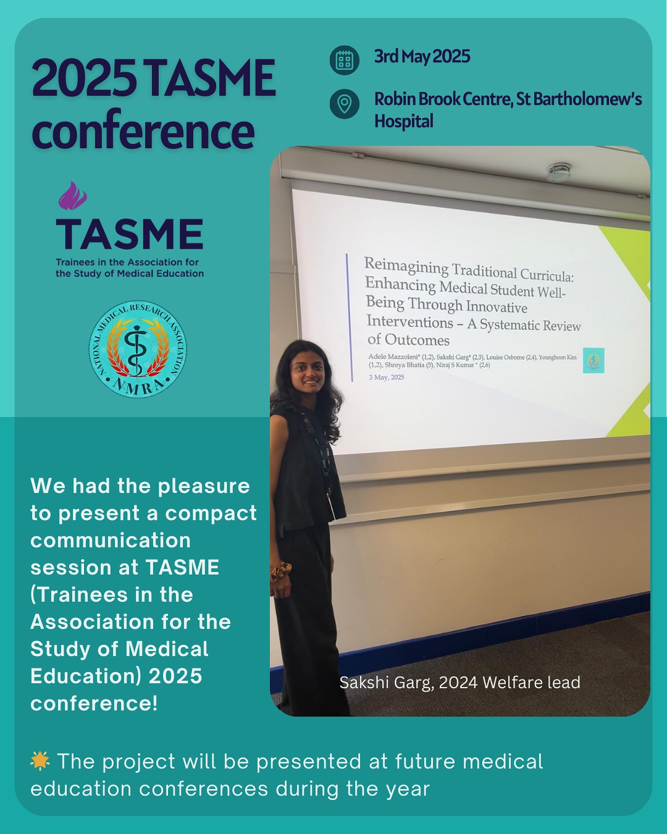 🎓🌟 NMRA at TASME 2025!
We had an incredible time connecting with passionate educators and innovators at this year’s TASME Conference! From showcasing student-led research to exploring the future of medical education, the energy was unmatched.
Stay tuned for what’s next! 🚀📚
#TASME2025 #MedEd #NMRA #StudentResearch #FutureDoctors #MedStudentLife #InnovationInMedicine