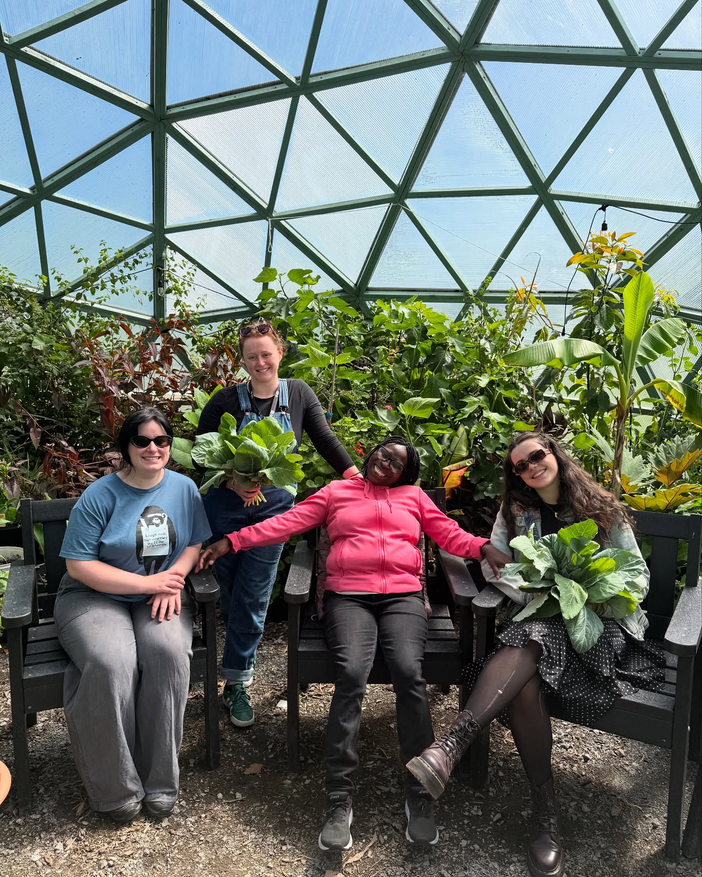 Thriving under the dome! Surrounded by lush greens, great company, and freshly harvestedkakes — this is what community gardening is all about. Grateful for the joy, laughter, and growth we share at International Garden. Thanks for coming 💕☘️💐#GreenhouseVibes #HarvestJoy #CommunityGarden #CorkLife