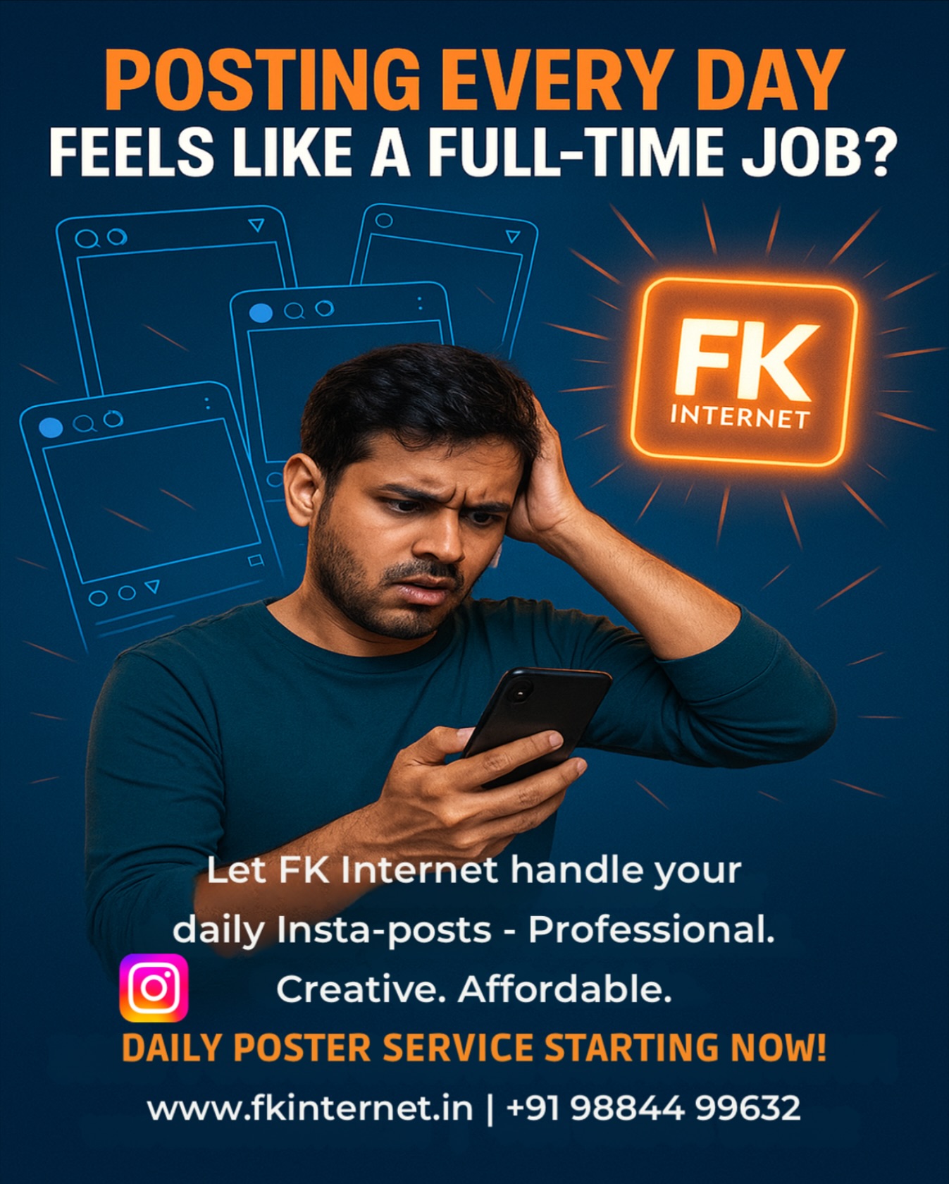 Struggling to post daily on Instagram?
Let FK Internet handle it for you — professionally, creatively, and affordably!
Boost your brand visibility, stay consistent, and grow your Instagram engagement without lifting a finger.
We create daily custom posters tailored to your business — delivered like clockwork.
Why FK Internet?
• High-converting designs
• SEO and trend-driven content
• Affordable monthly plans
• Designed to SELL, not just look good
DM us now or visit fkinternet.in
Let’s make your Instagram work for your business, every single day!
#InstagramMarketing #SocialMediaDesign #DailyPosts #FKInternet #BusinessBranding #ContentCreationService #PosterDesign #InstaGrowth #SmallBusinessIndia #AffordableMarketing