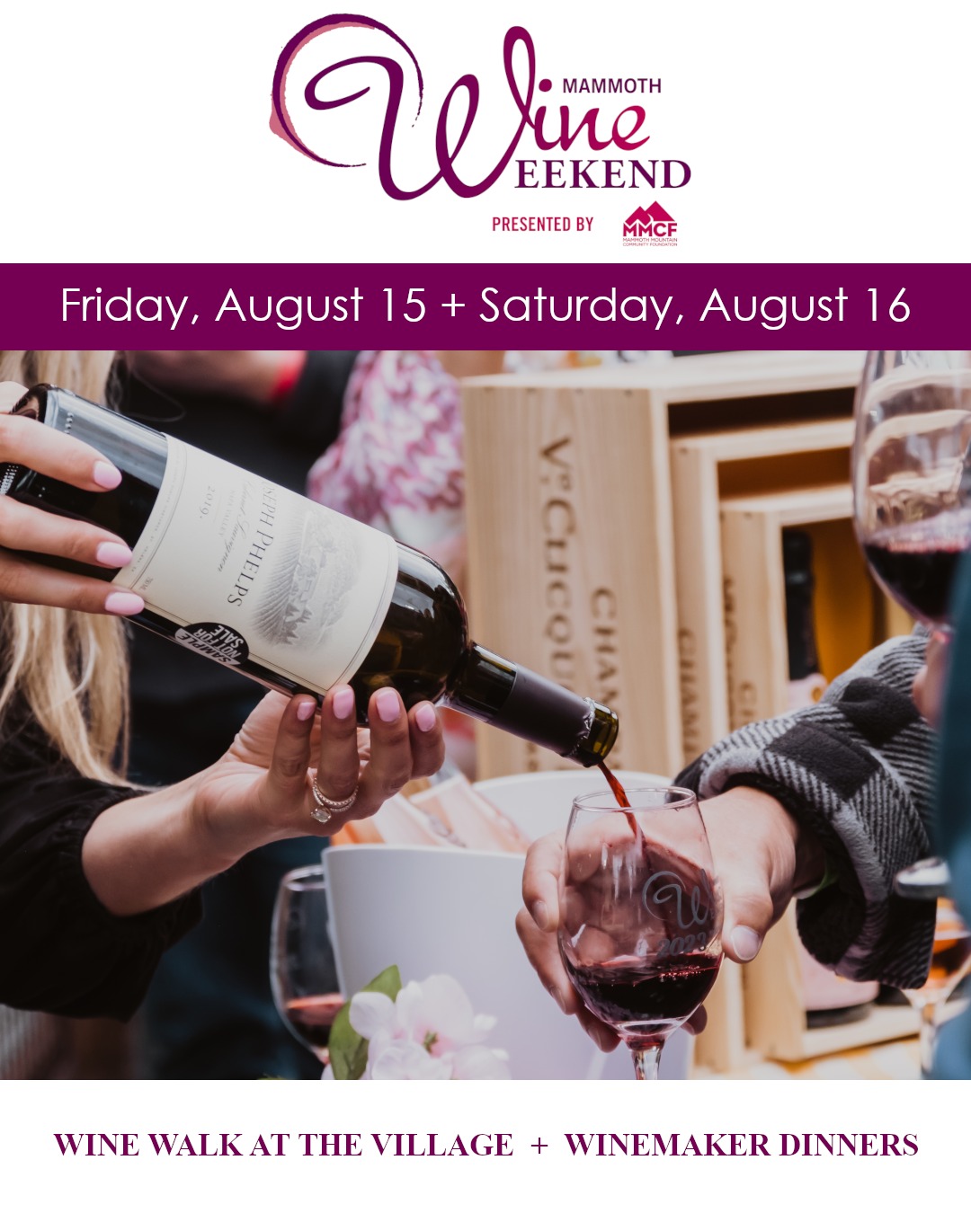 Join us for the 2025 Mammoth Wine Weekend!
Join us for the famous Wine Walk at the Village featuring over 30 wineries!
Tickets for the Wine Walk at the Village are selling fast and have always sold out.
More information and tickets available via the Wine Weekend website (link in profile).
