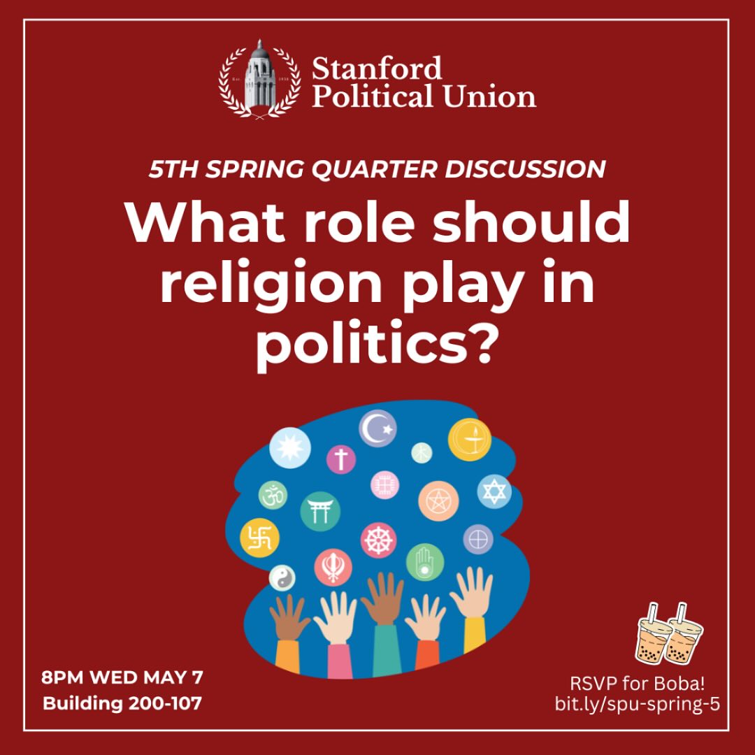 Join us Wednesday at 8PM to discuss the evolving role of religion in American politics and “separation of church and state.”
We’ll be in building 200, room 107. RSVP for boba!🧋 bit.ly/spu-spring-5