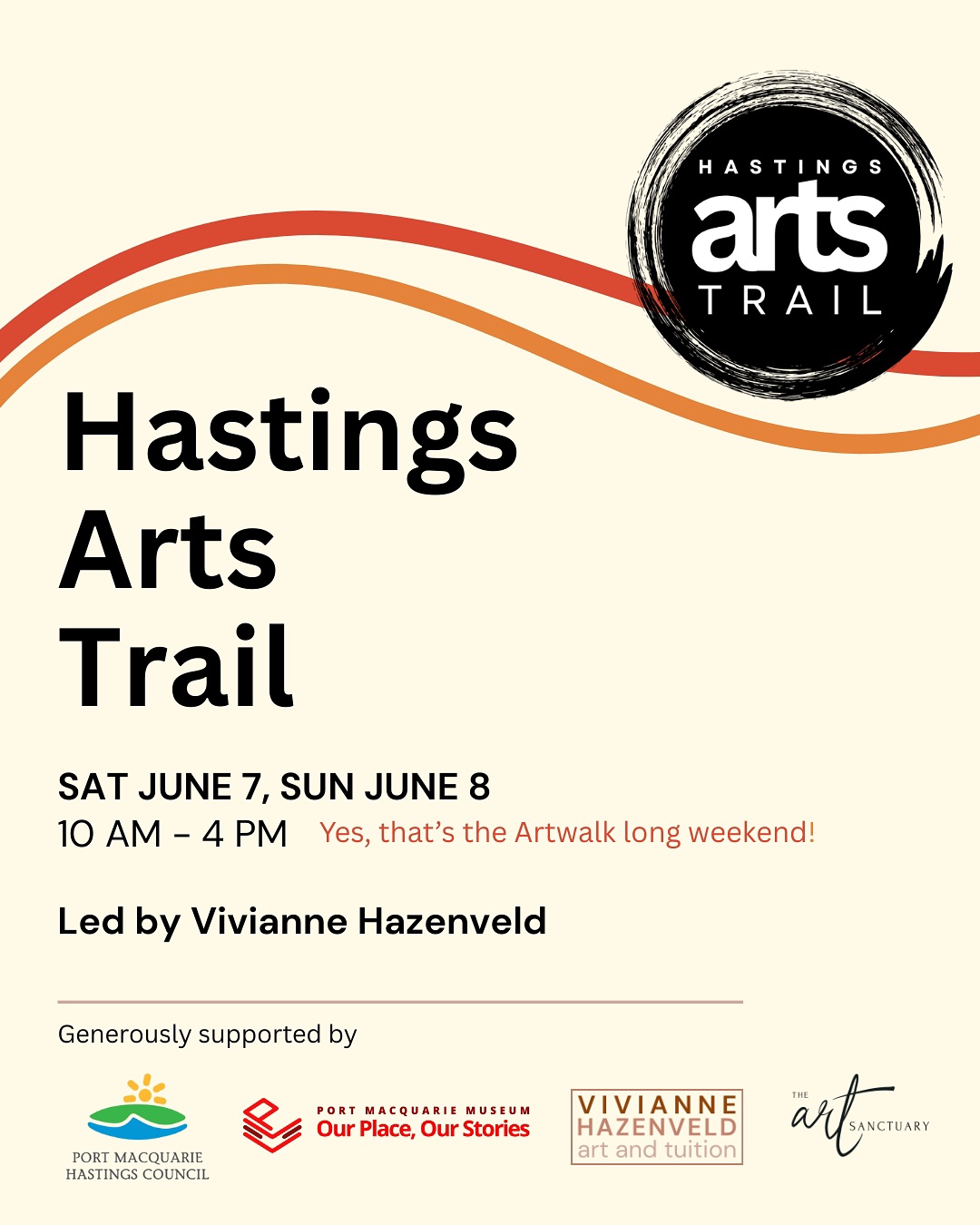 📣Calling All Artists and Makers!
Are you a creative in the Hastings region? 🎨
Open the doors to your studio, gallery or shared space and showcase your work!
The Hastings Arts Trail, held June 7-8, is open for registrations.
Check out
www.hastingsartstrail.com or the link in my bio for more info and to submit your Expressions of Interest.
The Trail is led by Vivianne Hazenveld and generously supported by @pmhcouncil and @portmacquariemuseum #hastingsartstrail #portmacquarie #portmacquarieartists
Thank you also to the following for your ongoing support @michellered99 @catherineeveerskine @suejogever @bellepropertyportmacquarie
@artwalkpmq