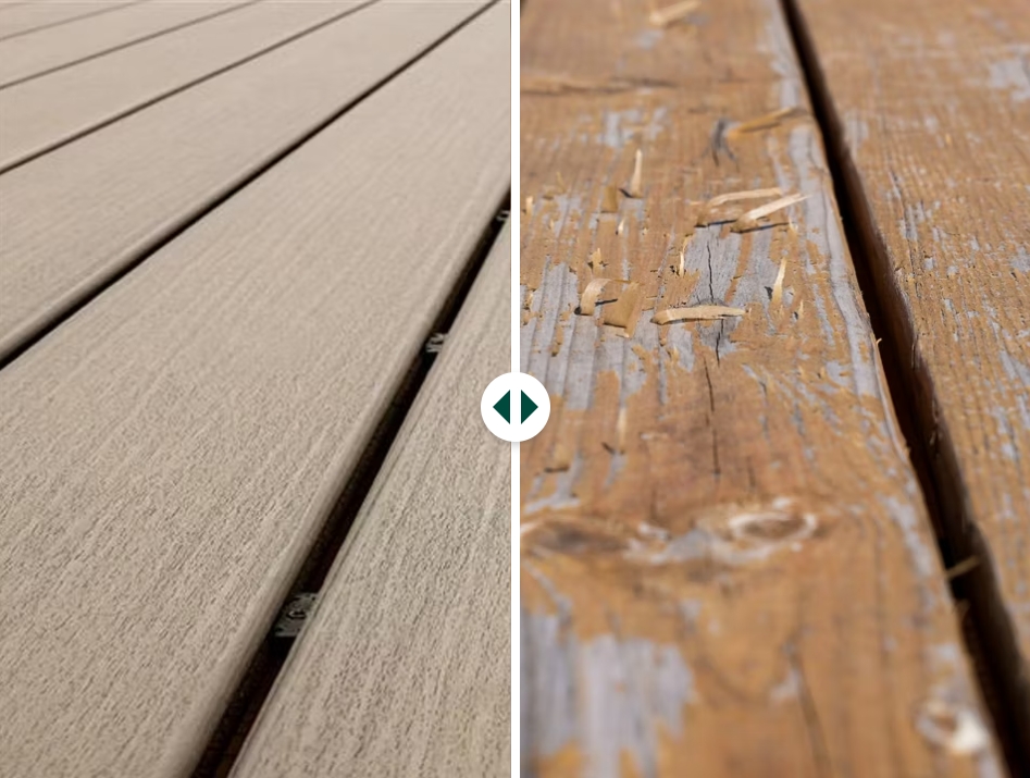 Traditional wood decks can be beautiful, but they don’t stay that way for very long, requiring extensive upkeep to maintain their looks and safe qualities. WooDomo® composite decking, on the other hand, was designed to mimic the beauty of wood decking but without all of the maintenance hassles. Our high-performance, eco-friendly composite decking withstands years of sun, sleet and snow, keeping its rich color and durability for decades. When comparing composite decking vs. wood, there’s really no competition. Whereas WooDomo is low-maintenance and durable, wood decks:
😩Rot, split, swell, twist and fade
🙃Crack from insect infestation
👿Require annual painting, staining or sealing
🤒Splinter easily
😿Contribute to deforestation