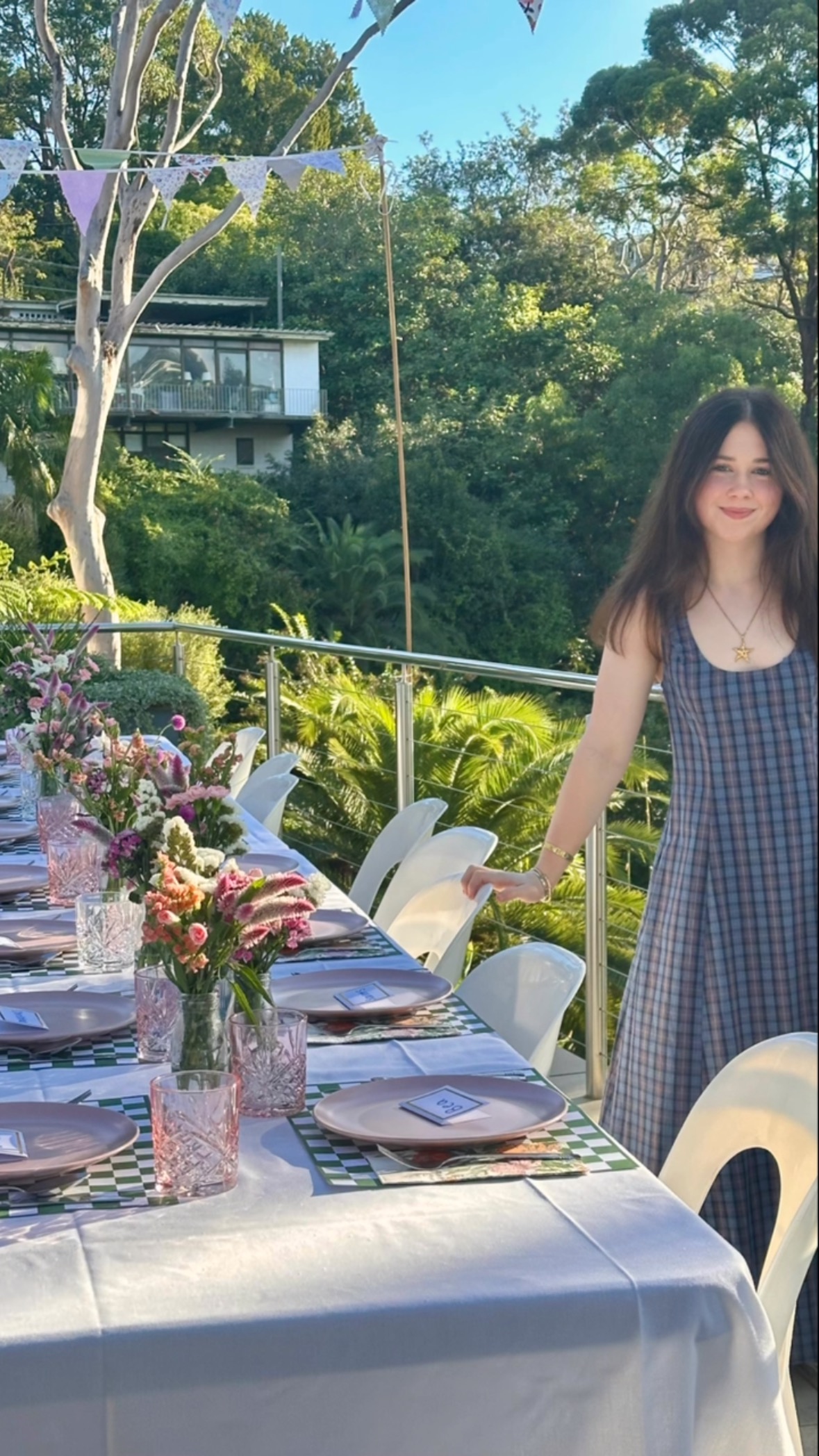 There’s something so magical and joyful in creating a beautiful tablescape—especially for a celebration as special as my daughter Tilly’s 18th birthday. As we arranged the flowers and set each place at the table in the sunshine no less (thank you weather gods for choosing Saturday to break the 12th day of rain in a row!) we felt the excitement building. Every detail was chosen to be just right (#onceadecoratoralwaysadecorator) and I was thrilled in the process to discover another keen party planner and tablescaper in the making.
The soft pink and green colours in the tableware, sparkling candles and beautiful flowers help set the scene for a magical night. Seeing her smile and laugh out loud with her beautiful friends as they sat at that table made every moment of planning and batch cooking worth it. Beauty, love and connection—that’s what it’s all about. And now with 3 adult kids I realise that’s a wrap 😢 on childhood parties.