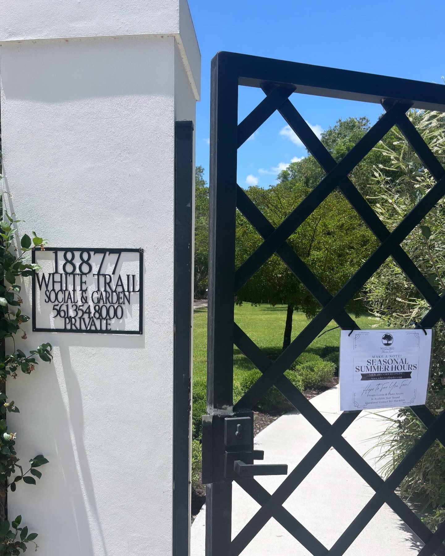 Mark your calendars … our summer hours start this week! The good news? We are open all summer long…and we can’t wait to show you what’s up our sleeve for next season!
Business Hours : LINK IN BIO or on our website homepage
www.whitetrailjupiter.com
WE WILL BE OPEN WEEKLY THRUOUT THE SUMMER AND PRIVATE EVENTS / PHOTO ACCESS BOOKINGS ARE ALWAYS AVAILABLE YEAR ‘ROUND!
Questions? Contact 561-354-8000 or gardenparty@whitetrailjupiter.com