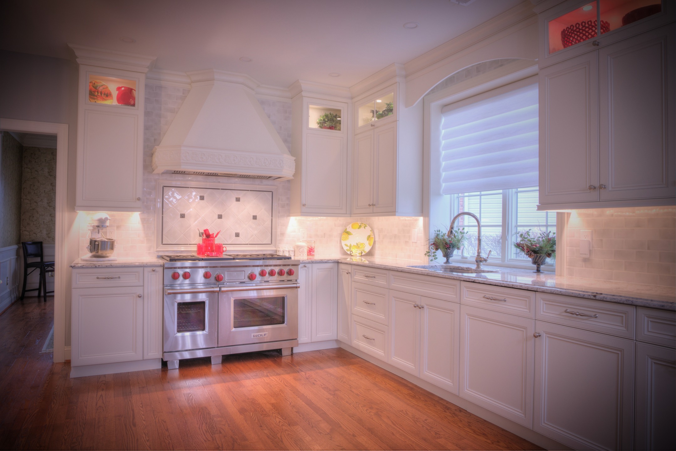 ~Hoey Kitchen
-
Where tradition meets precision...
Custom raised-panel cabinetry, refined crown molding, and a sculpted statement hood bring timeless elegance to this all-white kitchen. Finished with classic hardware and soft ambient lighting, every detail reflects thoughtful craftsmanship.
-
-
-
#customcabinetry #traditionalkitchen #craftedtolast #interiordesigners #millwork #luxurykitchen #BuiltNotBought #cabinetrydetails