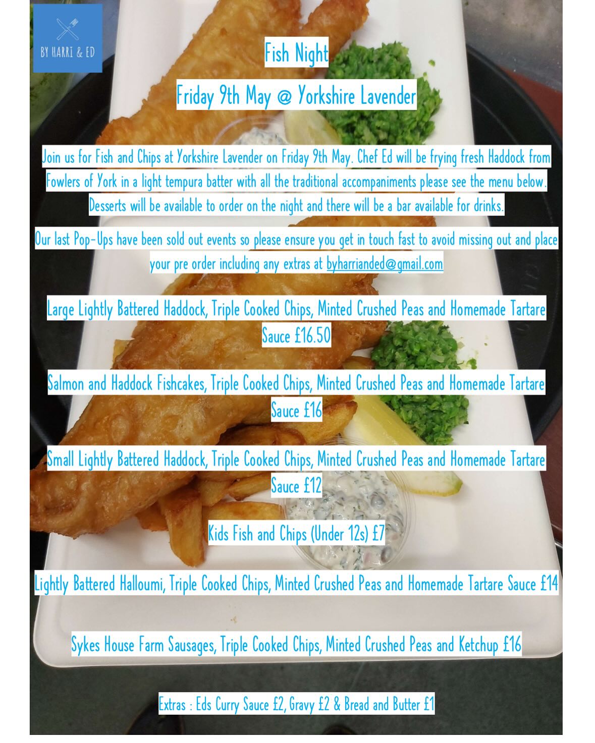 Last few spaces available for FISH NIGHT this Friday 9th May @yorkshirelavender!
Get in touch now to book your slot! Fingers crossed for lovely weather so you can enjoy your fish with a fabulous view Al fresco! If not, you can still enjoy the gorgeous view from inside!
#fish #popup #event #food #alfrescodining #howardianhills #york #ryedale