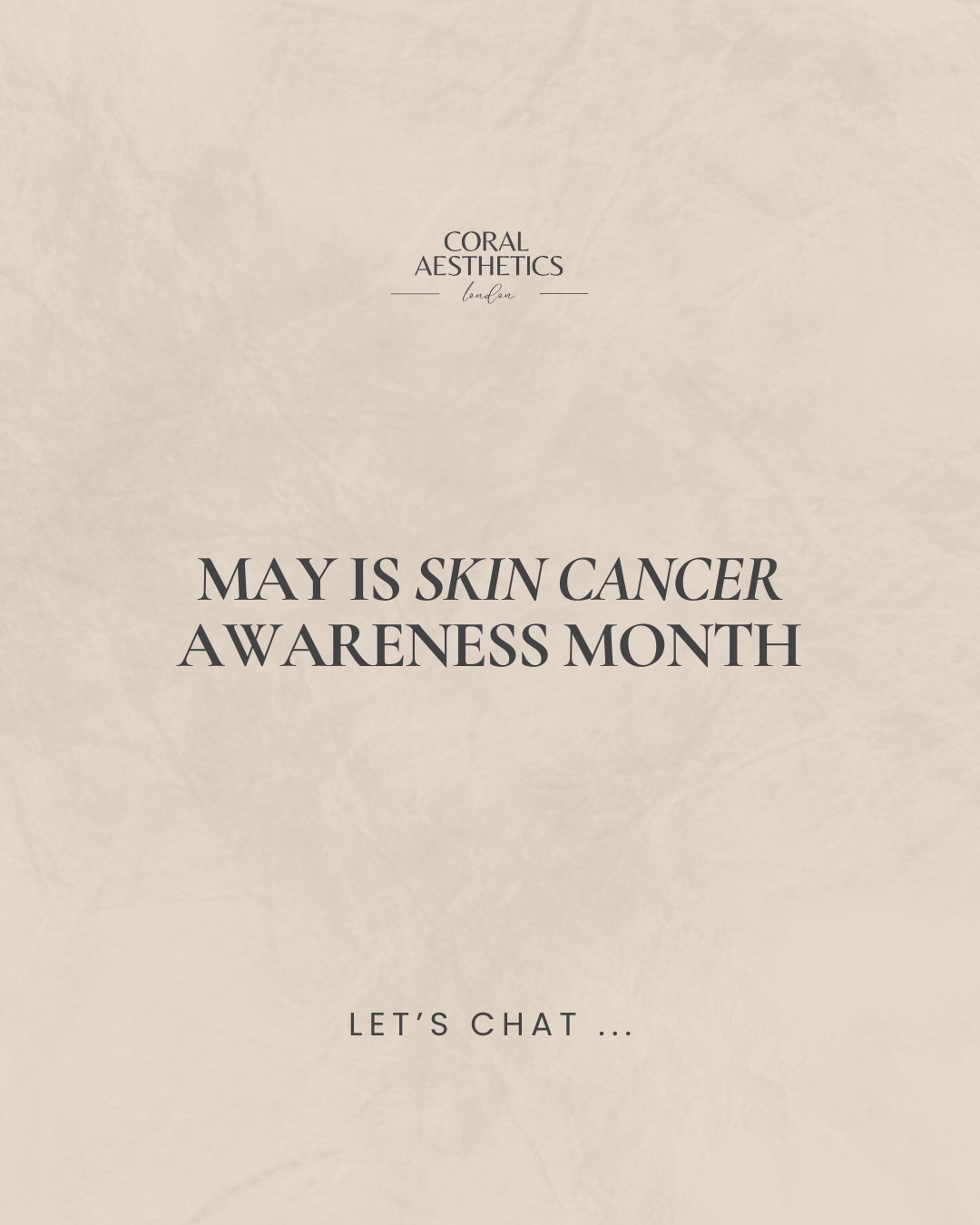 May is Skin Cancer Awareness Month
At Coral Aesthetics, we’re all about helping you feel confident in your skin - but that starts with protecting it.
Skin cancer is one of the most preventable cancers, and early detection truly saves lives. That means wearing SPF every single day, checking your skin regularly, and knowing what to look out for.
We’ll always include SPF in your treatment plan - because skin health comes first. Glowing skin is protected skin ✨