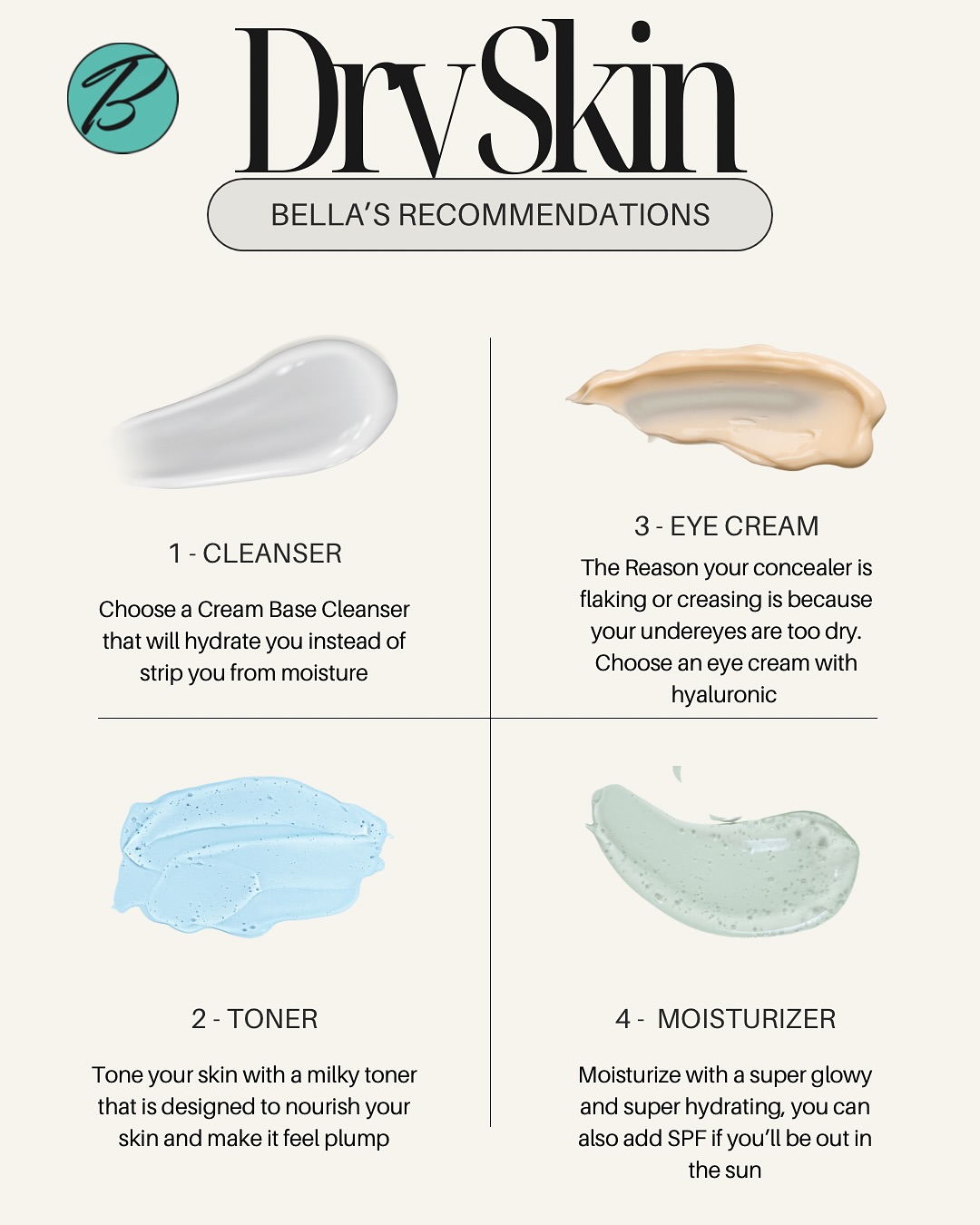 Dry Skin? Follow these four steps and swipe ➡️ for product recommendations!
•
#mua #makeup #beauty #tips #tricks #beautytips #womenowned #fyp #eyemakeup #lashes #contour #beforeandafter #phoenixmakeupartist #phoenixmua #arizonamakeupartist #arizonamua #arizonabrides #bridalmakeup #brides #makeupclasses #makeuptutorial #hair#makeuplooks #bellamakeup #teambellamakeup
