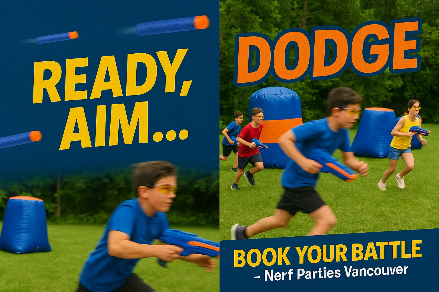 💥 READY, AIM… DODGE! 💥
Bring the action to your next party with Nerf Parties Vancouver!
🎯 Epic battles, inflatable bunkers, and tons of fun—book your battlefield today!
#NerfPartiesVancouver #NerfBattle #KidsPartyIdeas #VancouverEvents #BirthdayPartyFun