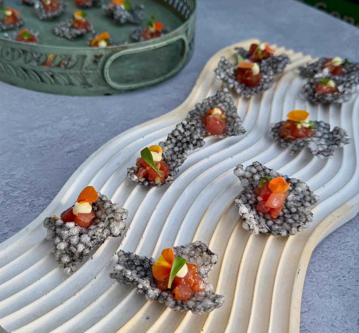 Two delicious canapés from yesterday’s @tauruswines Wine Makers Feast. Tuna tartar with wasabi on tapioca cracker and Parmesan cheese sable cookies with whipped goats cheese. Already looking forward to the next one!