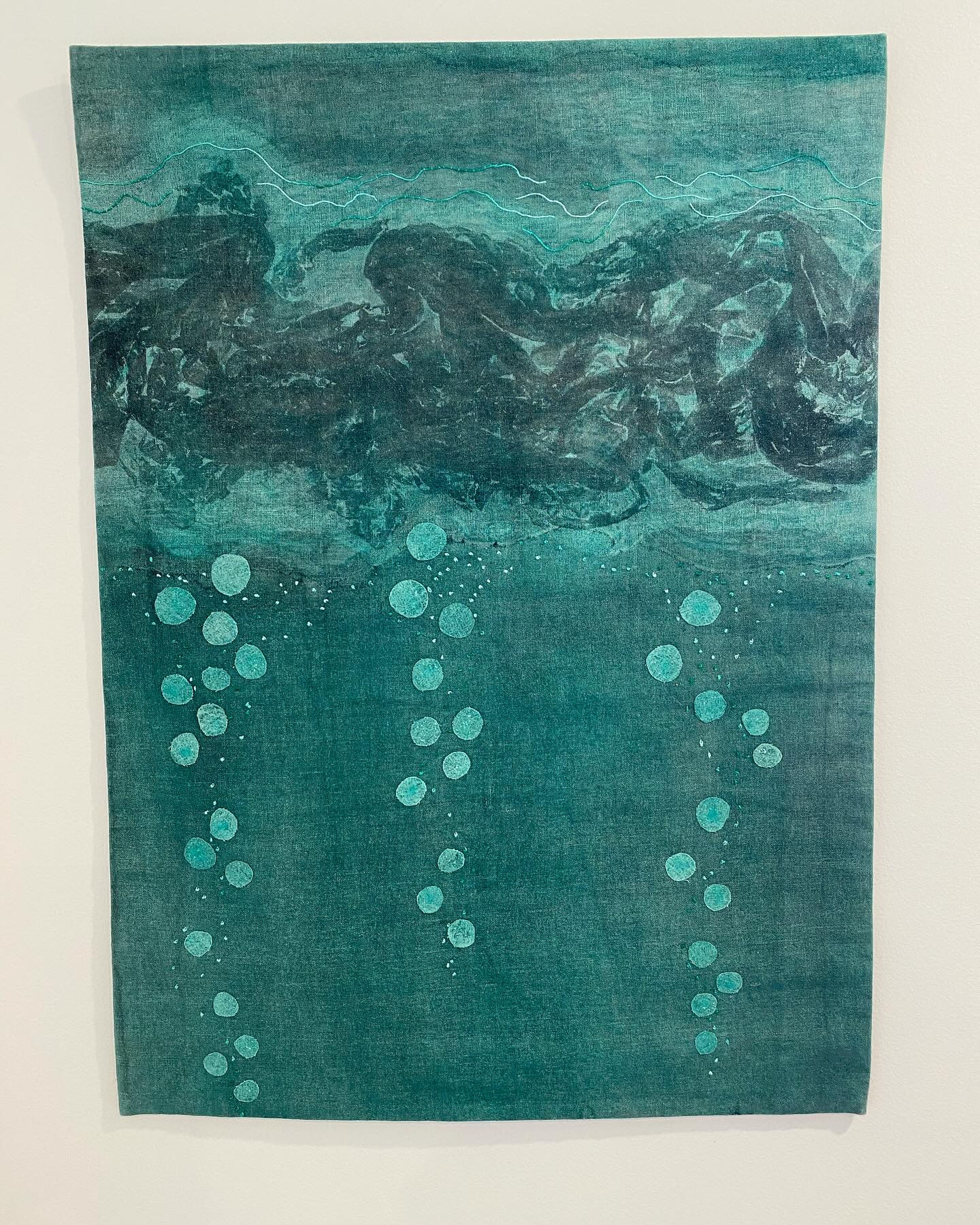 Bought this piece of fabric art by Jill Bowman at a recent Toi Poneke show. Now hung in our kitchen. The colour, the movement and the playfulness are beautiful. #fabricart #jillbowman #nzartists