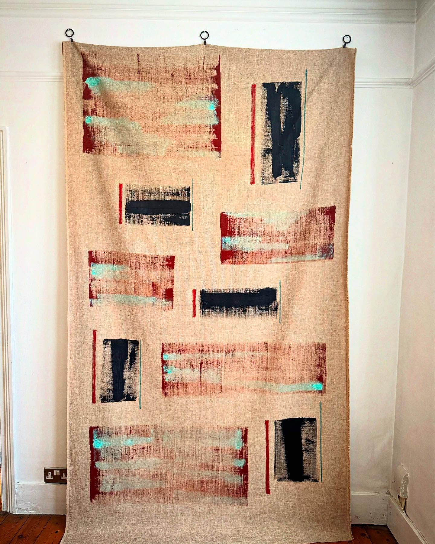 C O L L I D E, tapestry. Mixed media on cotton/linen fabric
#contemporaryart #modernart #colourfulart #artanddesign