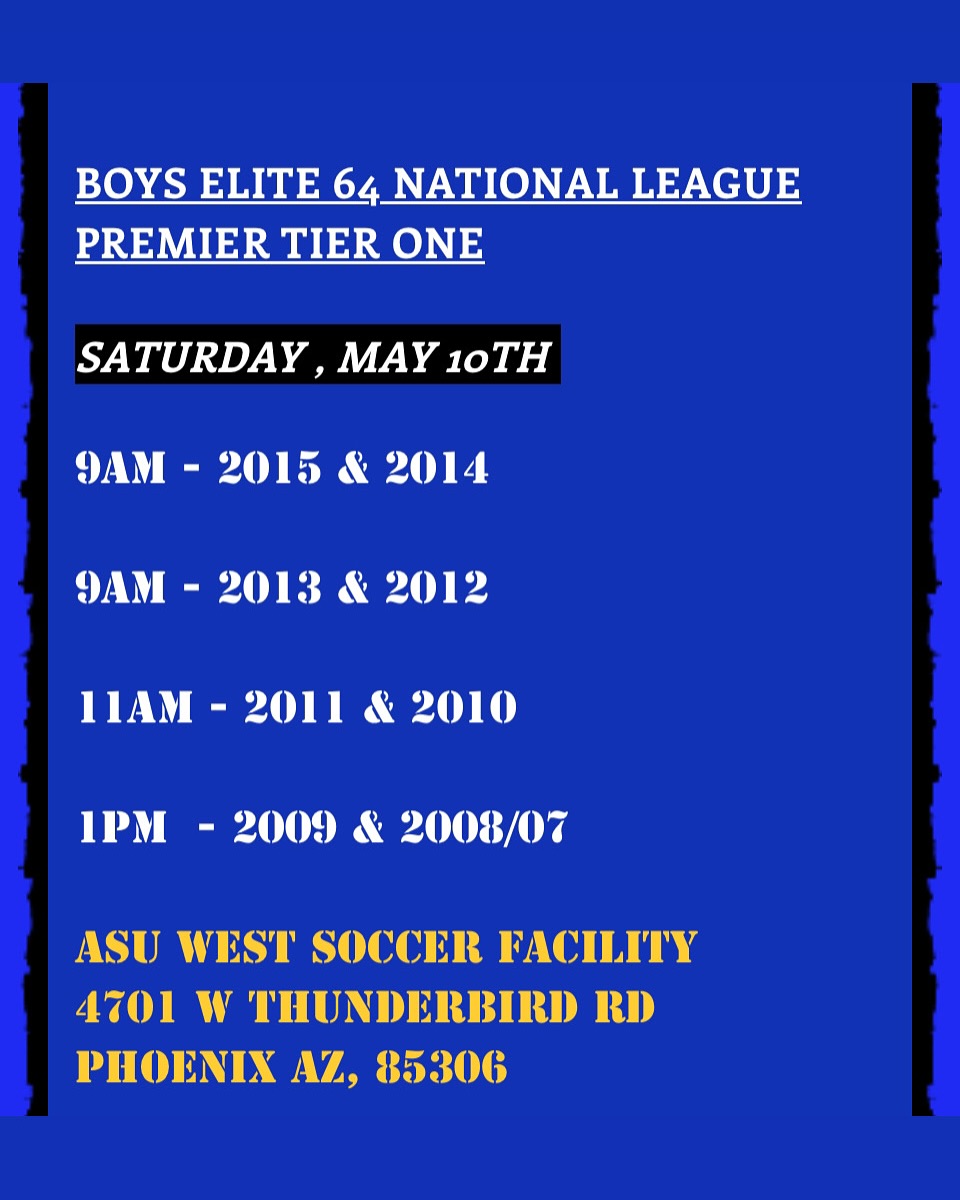 Elite tryouts today 5/10 at ASU west. Please sign in before arriving to avoid being in line , arrive 30 min early if possible.