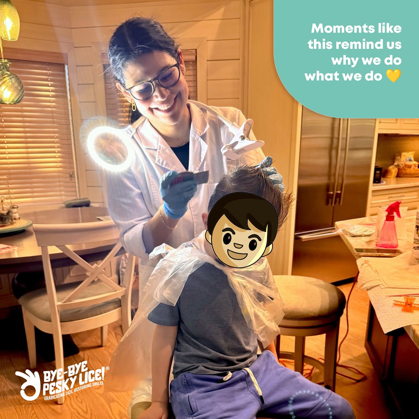Moments like this remind us why we do what we do 💛
A calm child, a smiling technician, and a home filled with relief — this is what lice treatment should feel like.
At Bye-Bye Pesky Lice, we bring expert care right to your home, so your little ones feel safe, and you feel at ease.
📍Gentle, natural, and effective lice removal — always with a smile.
#ByeByePeskyLice #InHomeTreatment #LiceExperts #NaturalLiceRemoval #PeaceOfMind #HappyClients #TrustedByFamilies #FamilyCare #smilesandradness