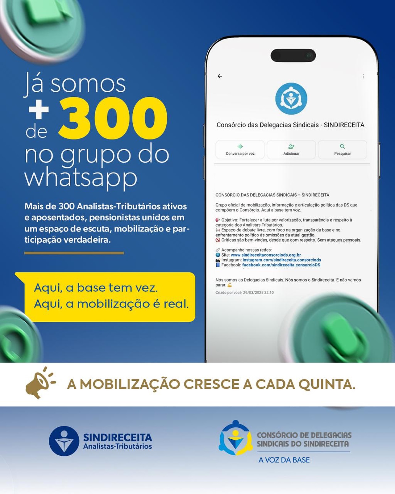 Mais de 300 Analistas-Tributários já estão no grupo oficial de mobilização, informação e articulação do Consórcio das Delegacias Sindicais do Sindireceita.
Aqui, aposentados, ativos e pensionistas têm voz.
Aqui, a mobilização é real, feita de escuta, participação e enfrentamento responsável.
📣 Toda quinta é dia de assembleia, de debate, de ocupação do espaço sindical pela base.
📌 Acompanhe. Participe. Convide outros colegas.
Porque quem constrói o presente tem o direito de decidir o futuro.
#AnalistasTributários #Sindireceita #ConsórcioDasDS
