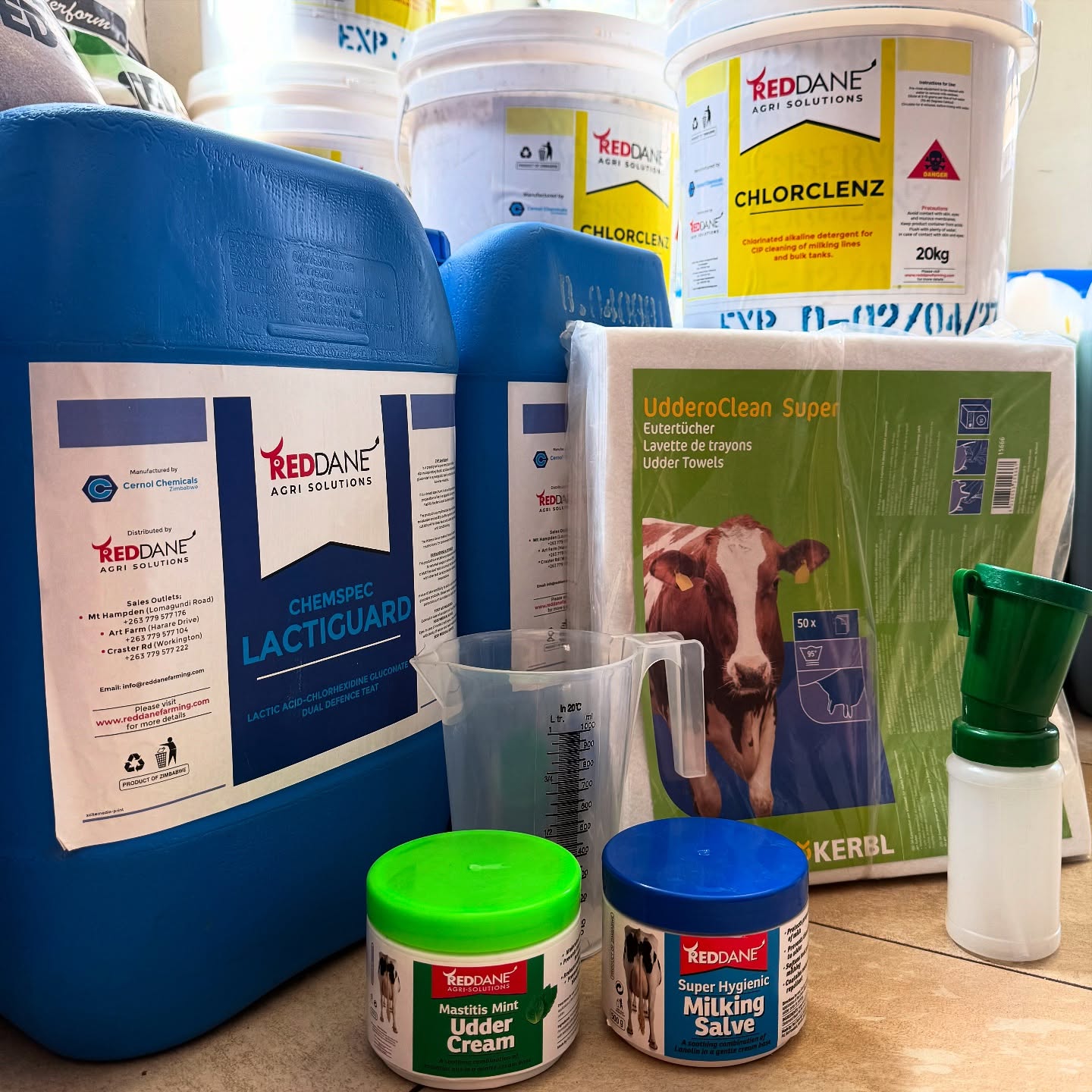 Good dairy hygiene is critical to the success of your dairy. Incorrect hygiene practices lead to illnesses such as mastitis and poor milk quality, costing you money in both disease treatment and low milk sales.
We have absolutely everything you need to maintain good hygiene in the dairy parlour, and will help you to use our products in the best possible way to keep your dairy and your cows’ udders clean and free from bacteria!
Call in at one of our branches and see how you can get those somatic cells down and milk cheques up!
#dairyhygiene #dairyfarming #uddercloths #teatdip #mastitisfree #milking #reddaneagrisolutions #wearelivestock