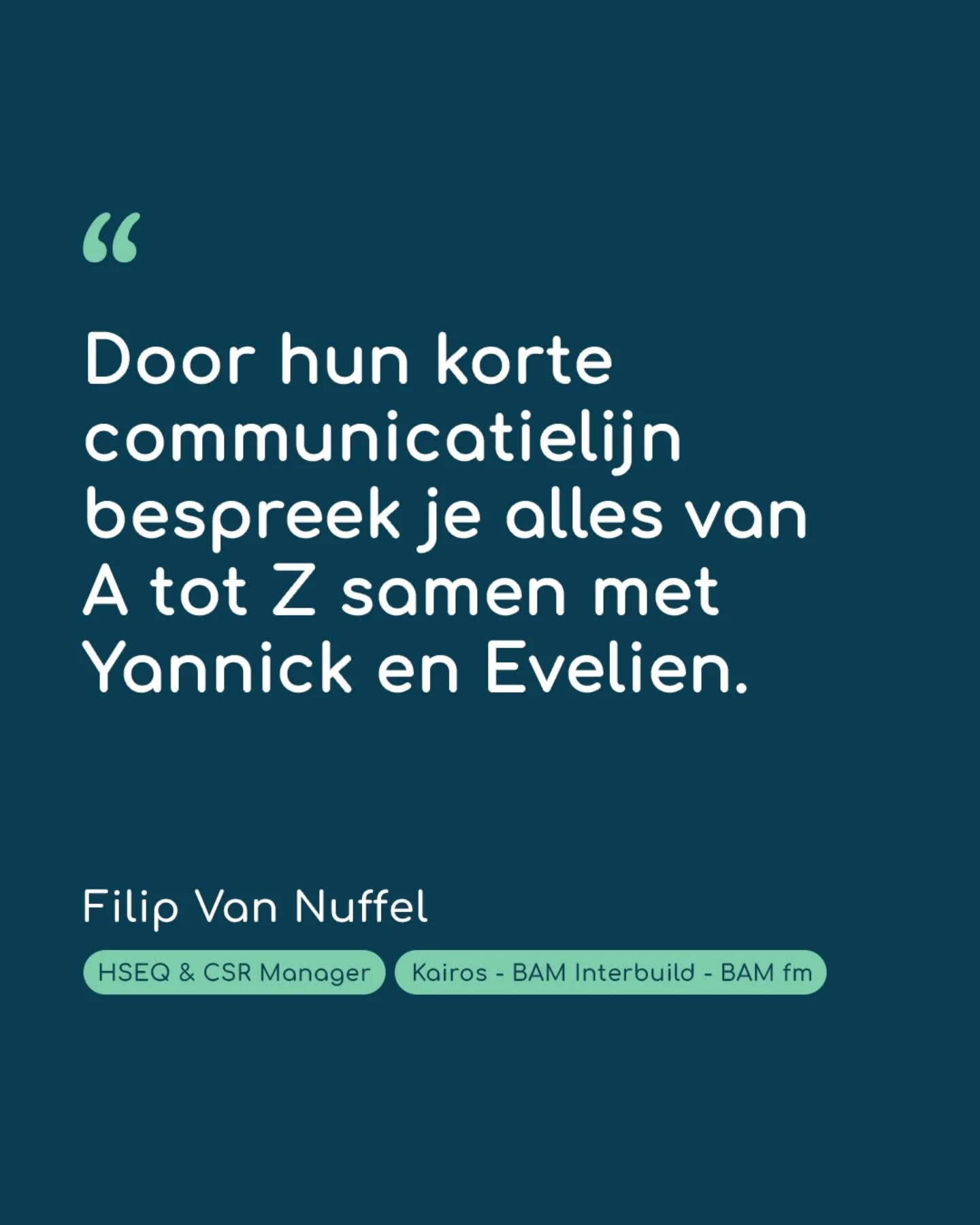 Mooie woorden van onze klant BAM Interbuild! 🤩
“Samenwerken met Ingeblikt is voor ons altijd al zeer vlot verlopen. Door hun kennis en kunde, maar zeker ook door hun korte communicatielijn bespreek je alles van A tot Z samen met Yannick en Evelien. Bij het uitwerken van de scenario’s zaten we snel op dezelfde golflengte. Kortom, een aangename samenwerking!”
- Filip Van Nuffel, HSEQ & CSR Manager bij Kairos - BAM Interbuild - BAM fm
#ingeblikt #veiligonthaal #safety #preventie #veiligheidsfilm