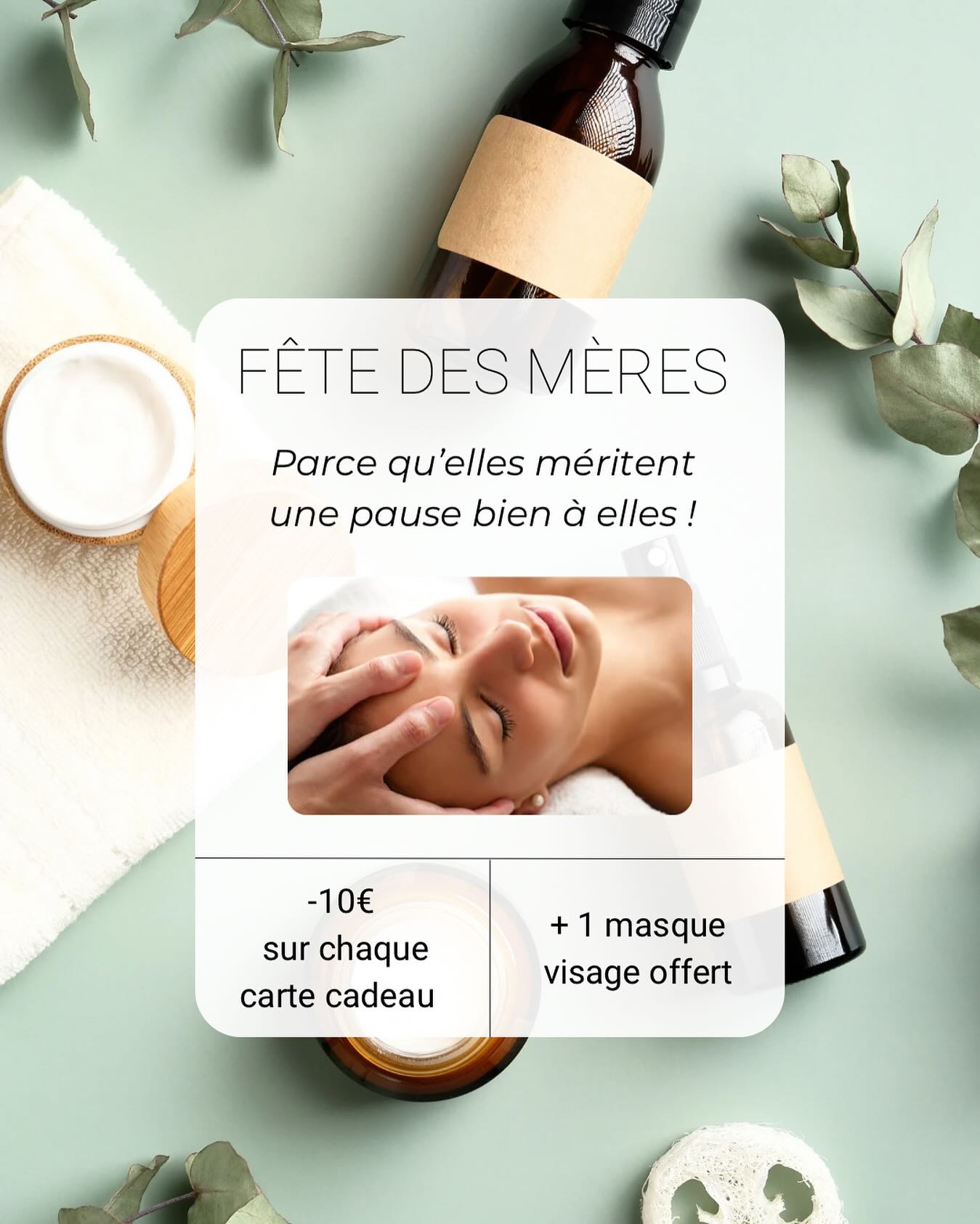Et si cette année, vous lui offriez un vrai moment pour elle ?
Pour la Fête des Mères, j’ai préparé une offre toute douce :
-10€ sur chaque carte cadeau
• un masque visage offert pour prolonger la détente à la maison.
Un cadeau simple, mais rempli d’attention, pour lui dire :
« Tu mérites ce qu’il y a de plus doux ❤️»
Carte cadeau disponible en format papier ou digital.
Offre valable jusqu’au 25 mai 2025.
Commandes en message privé ou au 06.25.40.63.12.
#fetedesmeres #massagevisage #kobido #kobidovalence #massageantiage #skincare #skinroutine #beauté #bienetre #massagevalence #massagevalence26 #facialiste #facialistevalence #massagedrome #soinvisage