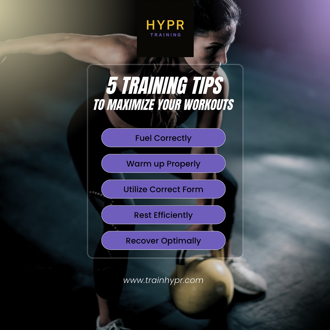 5 Tips to Maximize your Workouts! (Read below)
.
1. Fuel Correctly
-A good workout starts hours before actually putting your training fit on and lacing up your shoes. Ideally, you want a solid, carb-dominant meal anywhere from 2-3 hours before training. This is even more important if you’re training includes Hybrid elements combining heavy lifting with maybe a METCON that includes hard running or ERG work.
.
2. Warm up Properly
-A little core work, dynamic stretching, and light reps that involve the muscle groups you plan on working can go a long way to producing a great workout. Don’t skip the warm up!
.
3. Utilize Correct Form
-Don’t cheat your form because you want to lift heavier, row harder, or run faster. Proper form will yield better results.
.
4. Rest Efficiently
-This takes some thought because it depends on the goals and style of your workouts. If you’re hitting a long, hard Hyrox-style METCON, you may want to limit rest to train your heart rate and keep you disciplined to stay intense when you’re fatigued. However, if you’re trying to lift heavy weight at low reps, take plenty of time in between sets to make sure you’re recovered before lifting.
.
5. Recover Optimally
-Make sure you take the time to rest muscle groups that you’ve lifted hard, or give your legs a break. This is especially important to those that are new to training. You can’t run 5 miles a day if you haven’t run much in the past. Give yourself time to get to higher mileage and maybe rest a full day in between runs to make sure you don’t overload your legs.