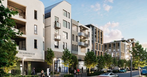 Osmond Lange is excited to announce that construction of a new (circa) 20 000 sq m, mixed-use development has started at Devonbosch in Stellenbosch - after the client spent ample time to refine their vision for this unique mixed-use development. Osmond Lange suggested changes to the initial concept design done by URBA, the Urban designers of Devonbosch at the time. Basements were added and rationalisation to curate an Apartment hotel, restaurants, offices, and penthouses with generous dwelling spaces designed according to restorative biophilic principles.
Devonbosch is conceived as a connected urban neighbourhood development and this new addition supports the diverse village activity whilst holding its own in terms of placemaking and character. The architecture features prominent use of brickwork throughout that renders a strong identity stemming from the local material traditions of Stellenbosch . Timber colour cladding and shading devices, brings warmth and texture to the facades. Green design strategies like solar panels, on-site manufactured bricks and insulated walls (to name a few), contributes to the focus on sustainability in the pursuit of the buildingâs EDGE Green Building Certification.
1â3 bedroom apartments and penthouses will capture natural light, frame mountain views, and connect to shared amenities. These include a rooftop terrace, pool, bar, lushly planted elevated courtyard, and a cozy piazza at street level. These elements creates a central heart for the precinct where people can see others, meet and become part of the family.â Active retail edges and overlooking commercial spaces invites movement and community life at street level to the benefit of the full mixed-use development node that is Devonbosch.