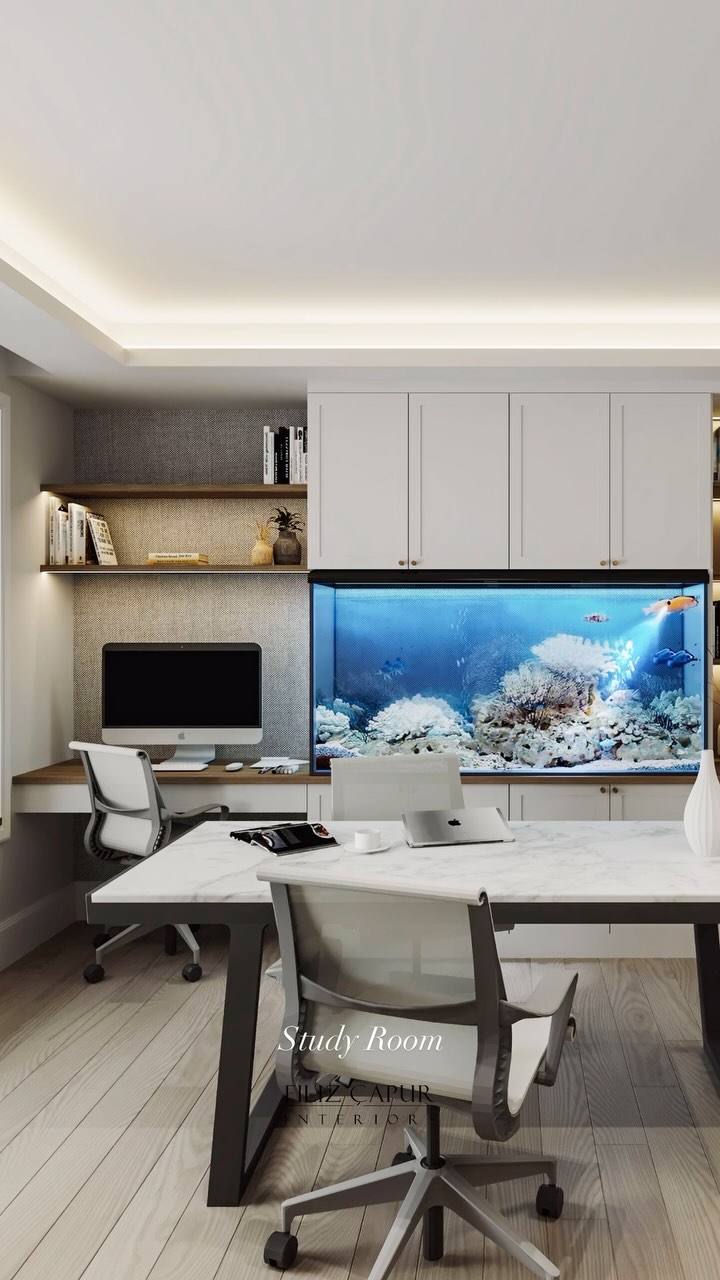 A calm and elegant study room from our Regent’s Park project - designed with a special built-in space for the client’s fish tank.
#interiordesign #propertydevelopment #londoninteriors #luxuryliving #homerenovation #londonhomes #studyroom