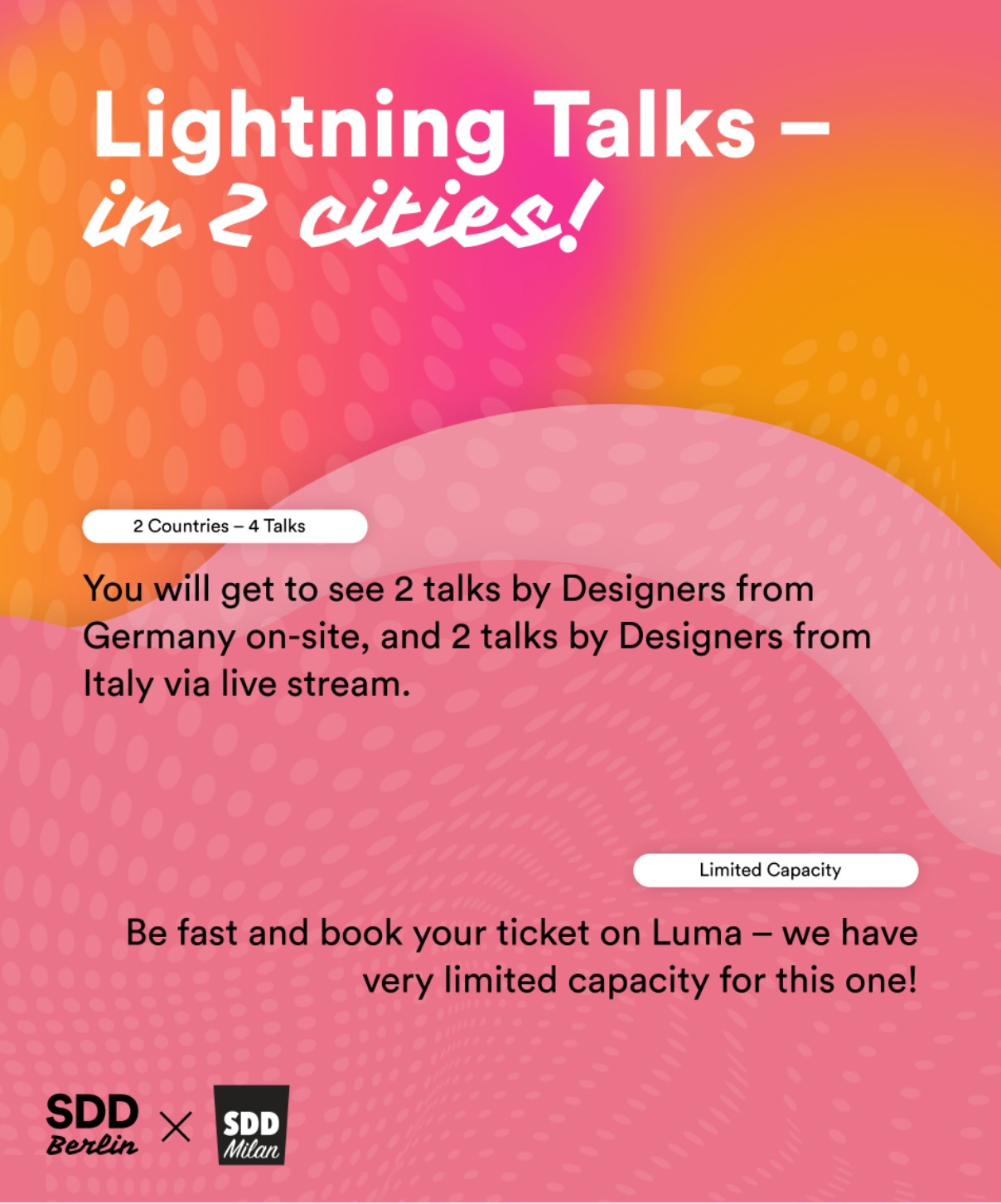 Our May edition is a special one, as we are running SDD in parallel in #Berlin and in #Milan! Our generous host for both locations is @wearejakala.
Everyone who attends the event will see two talks from Berlin-based designers, as well as two more talks from Milan-based Design professionals.
Get one of the last few tickets now, if you want to become one of our Berlin on-site guests to see 4 speakers, including Nitya Kumar, Riccardo Torta and many more.
@sddberlin X @sddmilan
Ticket Link in Bio.
#ServiceDesignDrinks #PublicServiceDesign #Berlin #sddberlin #CityLabBerlin #ServiceDesign #codesign