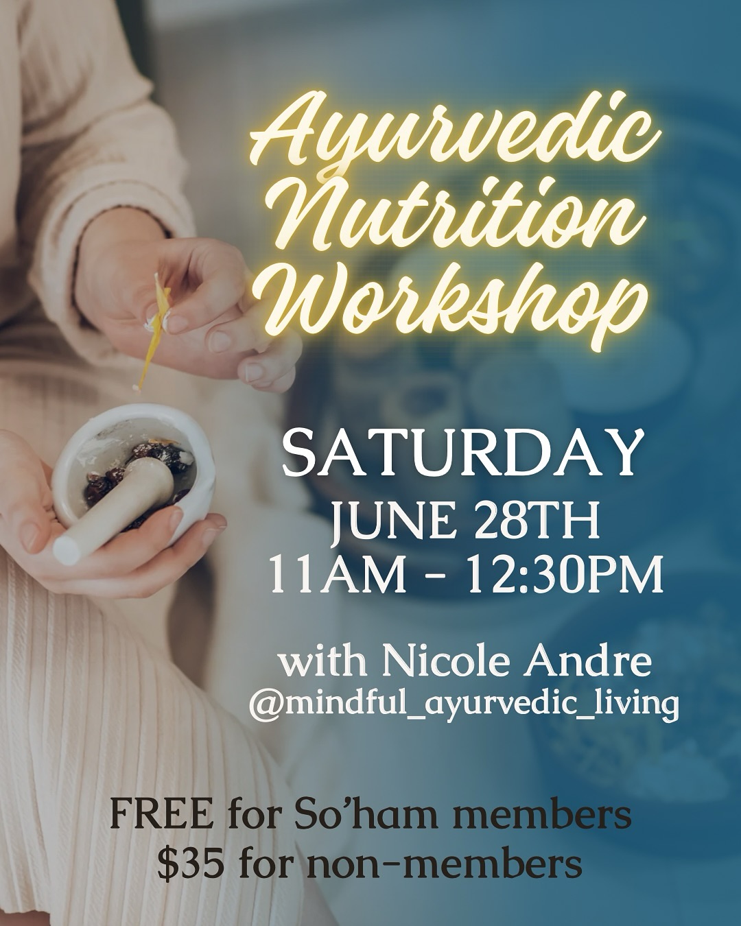 🌿 Ayurvedic Nutrition Workshop
with Nicole Andre
@mindful_ayurvedic_living
Step into a deeper layer of self-understanding in this 90-minute workshop that bridges the ancient healing science of Ayurveda with the wisdom of yoga.
Discover your unique mind-body constitution through an insightful dosha quiz, explore how the elements shape your physical and mental state, and learn how simple shifts in diet, movement, and daily rituals can restore balance and vitality.
We’ll close with a calming meditation to help integrate the experience, leaving you with practical tools and a renewed sense of alignment—physically, mentally, and energetically.
Perfect for both beginners and curious practitioners.
🗓️ Saturday, June 28
🕚 11:00 AM – 12:30 PM
✨ Free for Members | $35 for Non-Members
#AyurvedicNutrition #AyurvedaAndYoga #DoshaWorkshop #MindBodyBalance #HolisticHealth #HamiltonYogaCommunity #WellnessWorkshop #YogaAndHealing