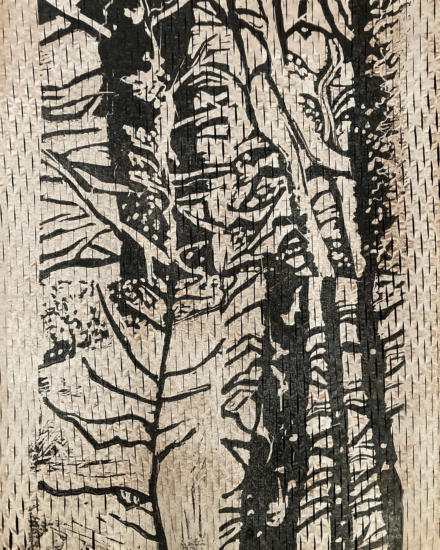 Packing paper , inked up white then printed black before stretching.#papercrafts#paper#comtemporaryart#contemporaryprint#papersculpture