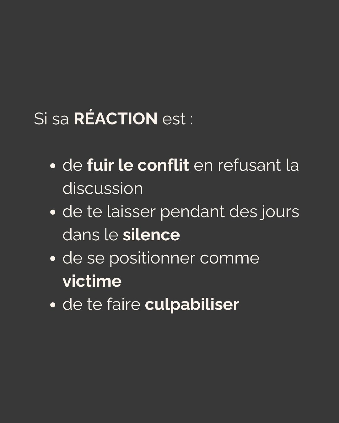 Cela va sans dire que dans un conflit, toute forme de violence verbale (manipulation, insulte) ou physique est un RED FLAG ABSOLU et qu’il faut fuir sans attendre…
————————————————————————
Je suis Emilie, thérapeute & coach diplômée spécialisée dans la dépendance affective et les troubles émotionnels.
J’aide les femmes qui souffrent de schémas toxiques répétitifs à aimer sereinement et librement, sans plus jamais s’oublier.
Tu te reconnais dans mes posts ? Prenons 30 minutes pour faire connaissance.
Rdv sur mon site emilie-leduc.com ou dans le lien que tu trouveras ci-dessus dans ma bio
#dependanceaffective #manipulation#relationtoxique#addiction#dependance#peurs#blessuredabandon#rupture#couple#hypersensibilité #emotions #gestionemotions #hypersensibles #abandon #perversnarcissique #depression #blessuredelame #selflove #amourdesoi #tinder#date#rencontre #angoisse#solitude #lovecoach #pn #devperso #amourdesoi