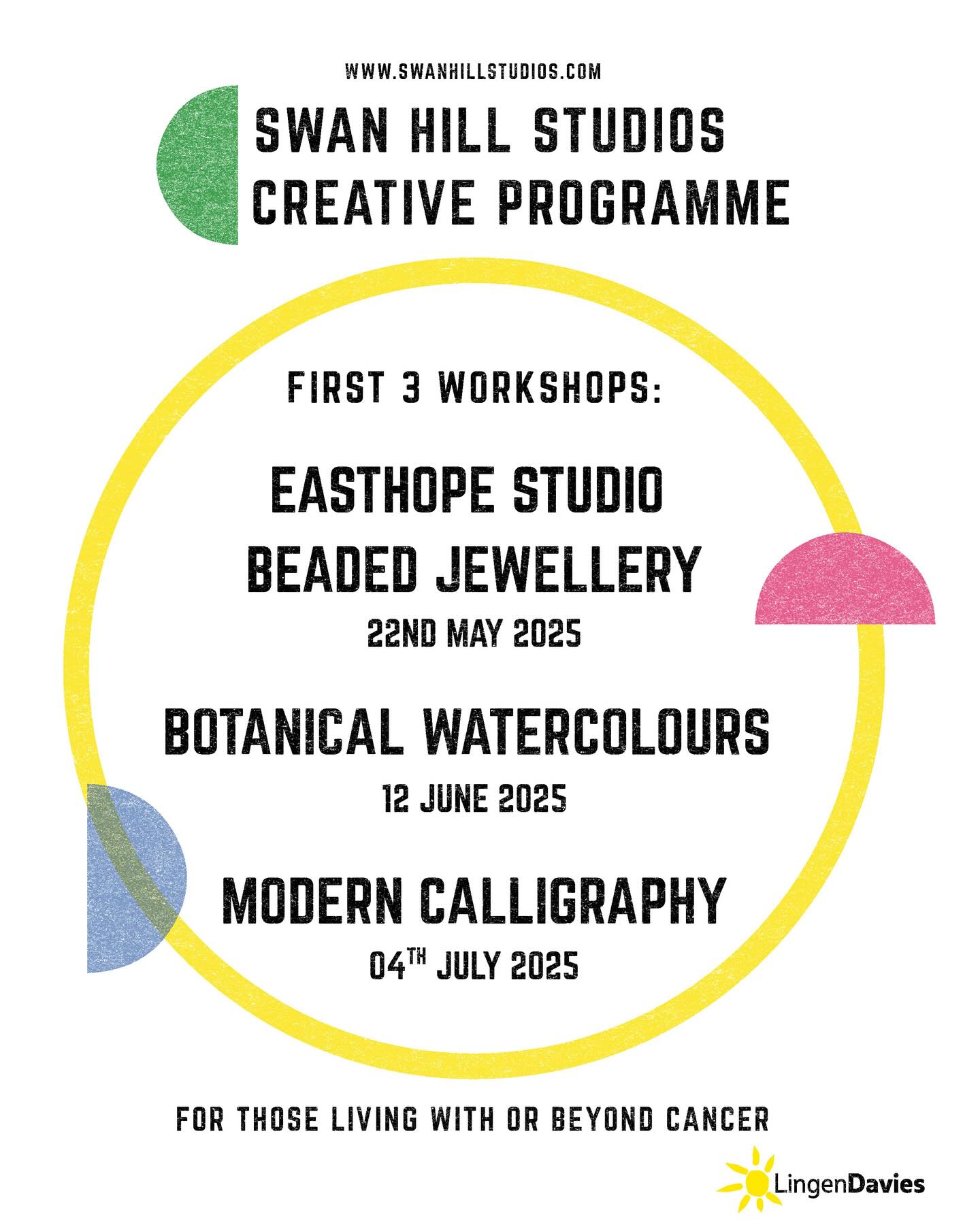 Swan Hill Studio is proud to launch the Swan Hill Creative Workshop Programme, a new initiative in partnership with @lingendavies that will deliver free creative workshops throughout the year. Designed to support the emotional wellbeing of individuals living with and beyond cancer, these sessions offer space for creativity, connection, and community.
While the majority of workshops will take place at Swan Hill Studio in Shrewsbury, four special sessions will be delivered in the wider community, reaching participants across Powys, Telford, and rural Shropshire.
Rooted in the belief that creativity has the power to unite and uplift, this programme offers a series of artist-led workshops that provide a safe, welcoming environment to explore self-expression, learn new skills, and foster meaningful connections. While these are not clinical art therapy sessions, they are part of the growing field of therapeutic arts, helping reduce isolation and support mental wellbeing through non-medical means.
Led by experienced artists, makers, and facilitators from Swan Hill Studio’s vibrant creative network, The Circle, the programme features a wide range of sessions, from painting and pottery to jewellery making, calligraphy, and writing for wellbeing. Every workshop is designed to be inclusive, accessible, and empowering. No prior experience is needed.
The first three workshops are:
• Beaded Jewellery with @easthope.studio on Thursday 22nd May 2025
• Botanical Watercolours with @sampooleystride on Wednesday 12th June 2025
• Modern Calligraphy with @daisypooleytolkien on Friday 4th July 2025
All sessions are free to attend, with materials, refreshments, and a warm welcome included. Please spread the word amongst your kindreds. To book head to the link in our bio.
