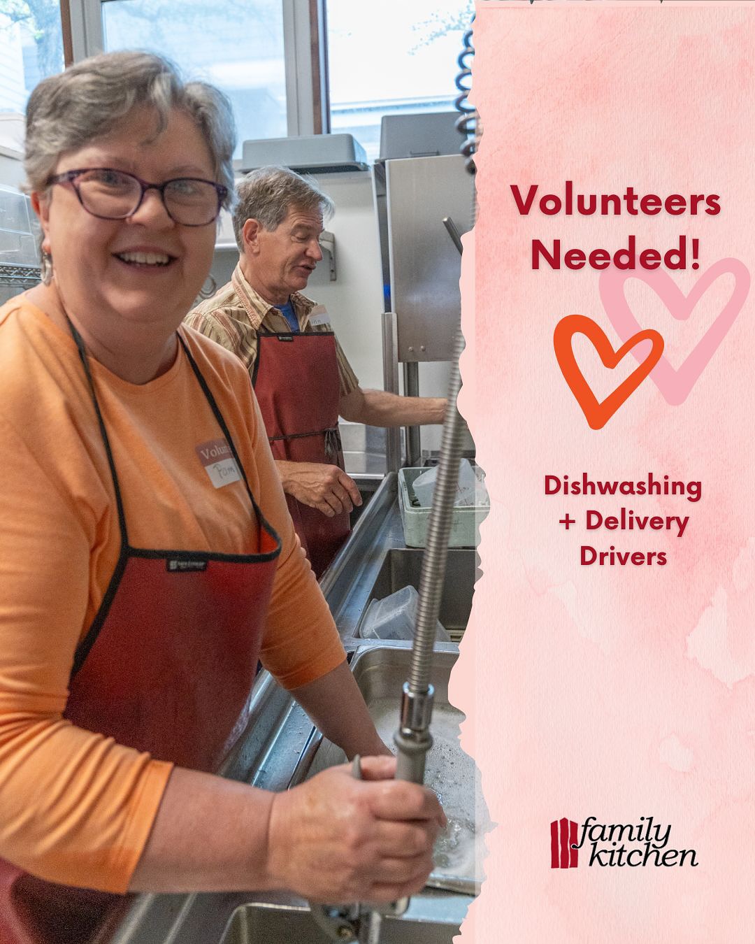 We have a need for volunteers, specifically dishwashers and delivery drivers! Volunteers in these roles ensure that our kitchen is running efficiently and that meals are getting to the homes of those who need them. If either of these appeal to you (either as a one-time commitment or a regular shift), please reach out to clara@familykitchen.org. Thank you so much! ❤️